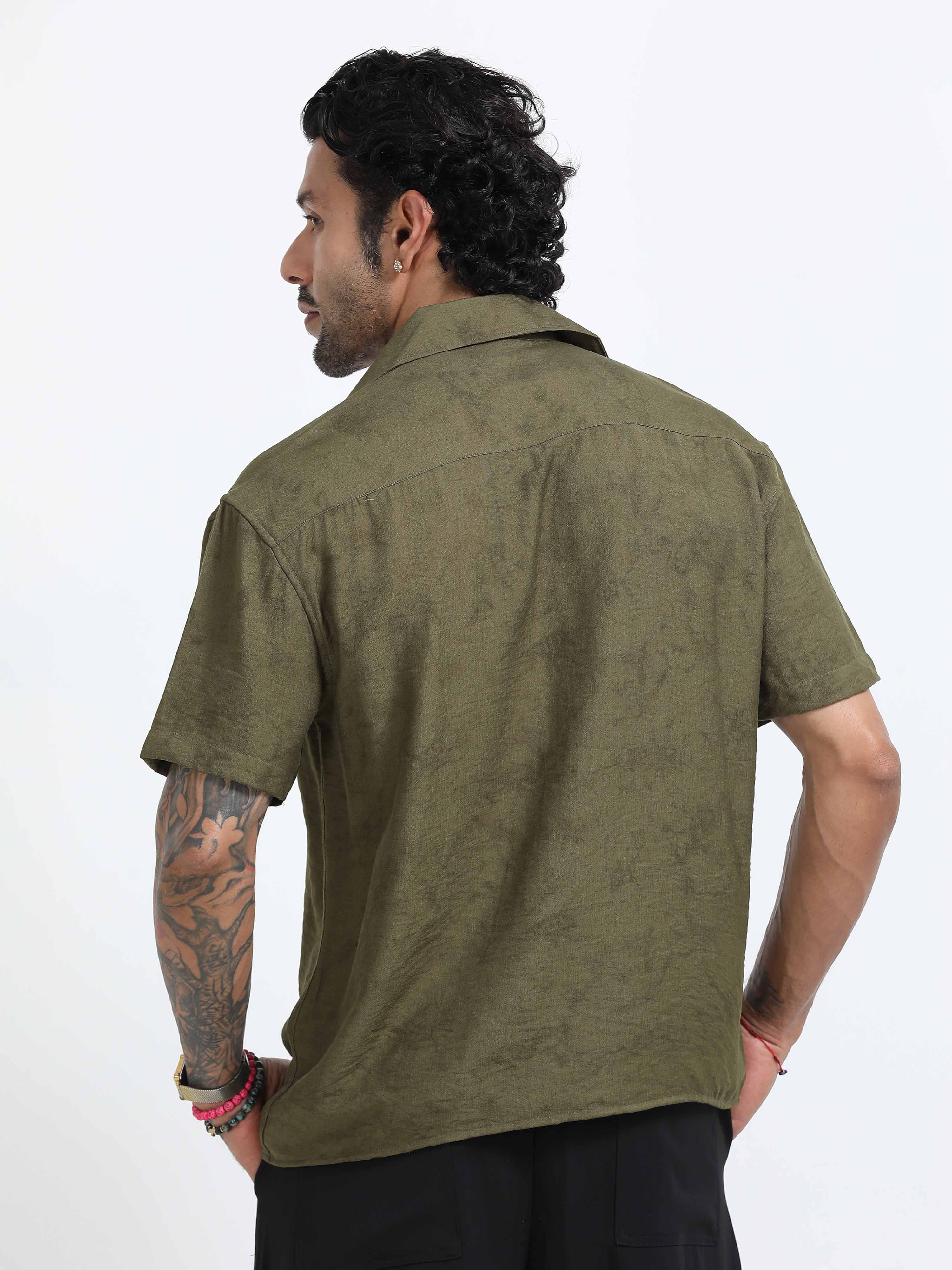 Tiger Embroidered Shirt In Olive Green for men