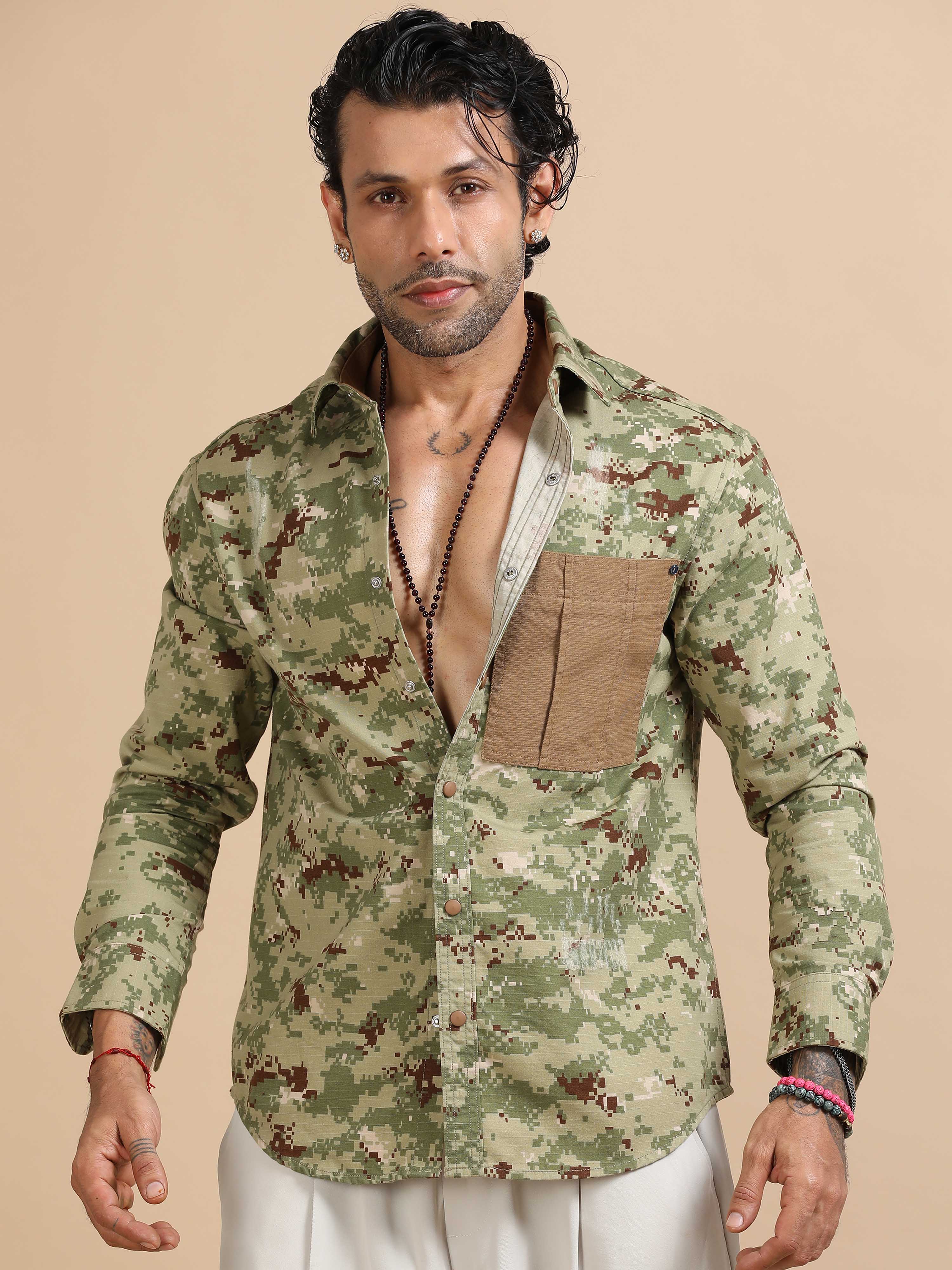 Camo Shirt In Green for Men with Pocket