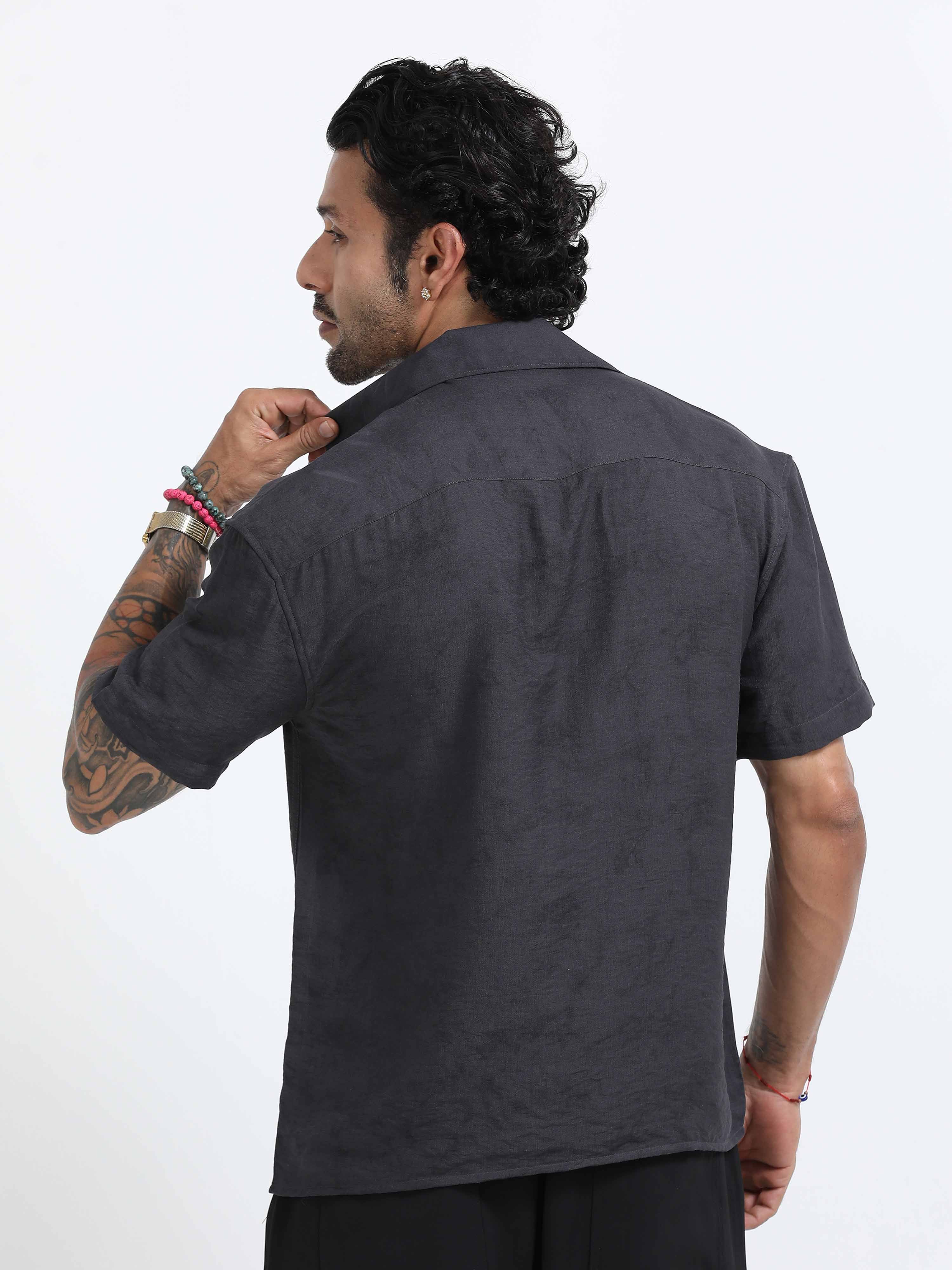 Tiger Embroidered Shirt In Dark Grey for men