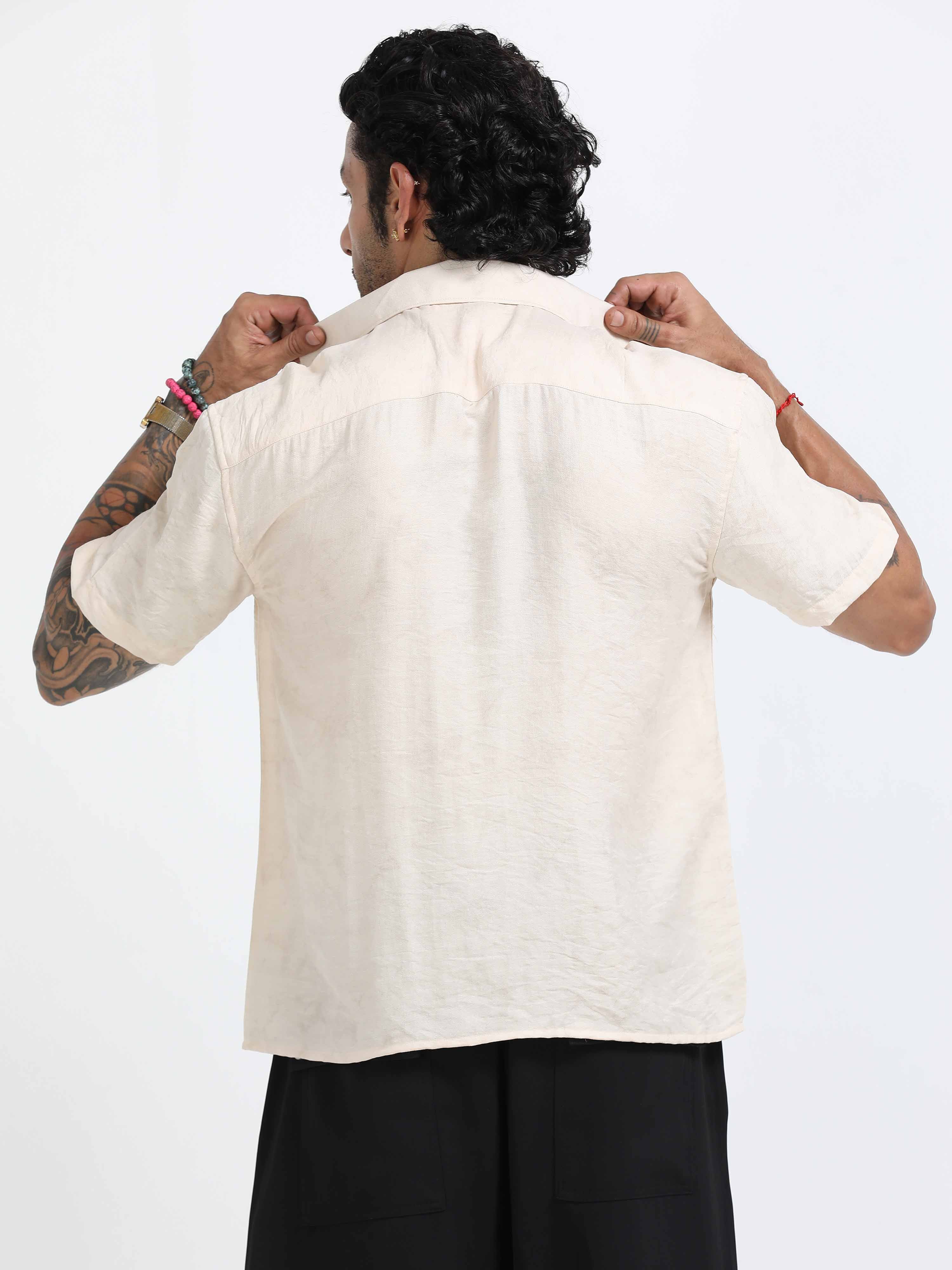 Tiger Embroidered Shirt In Cream for Mens