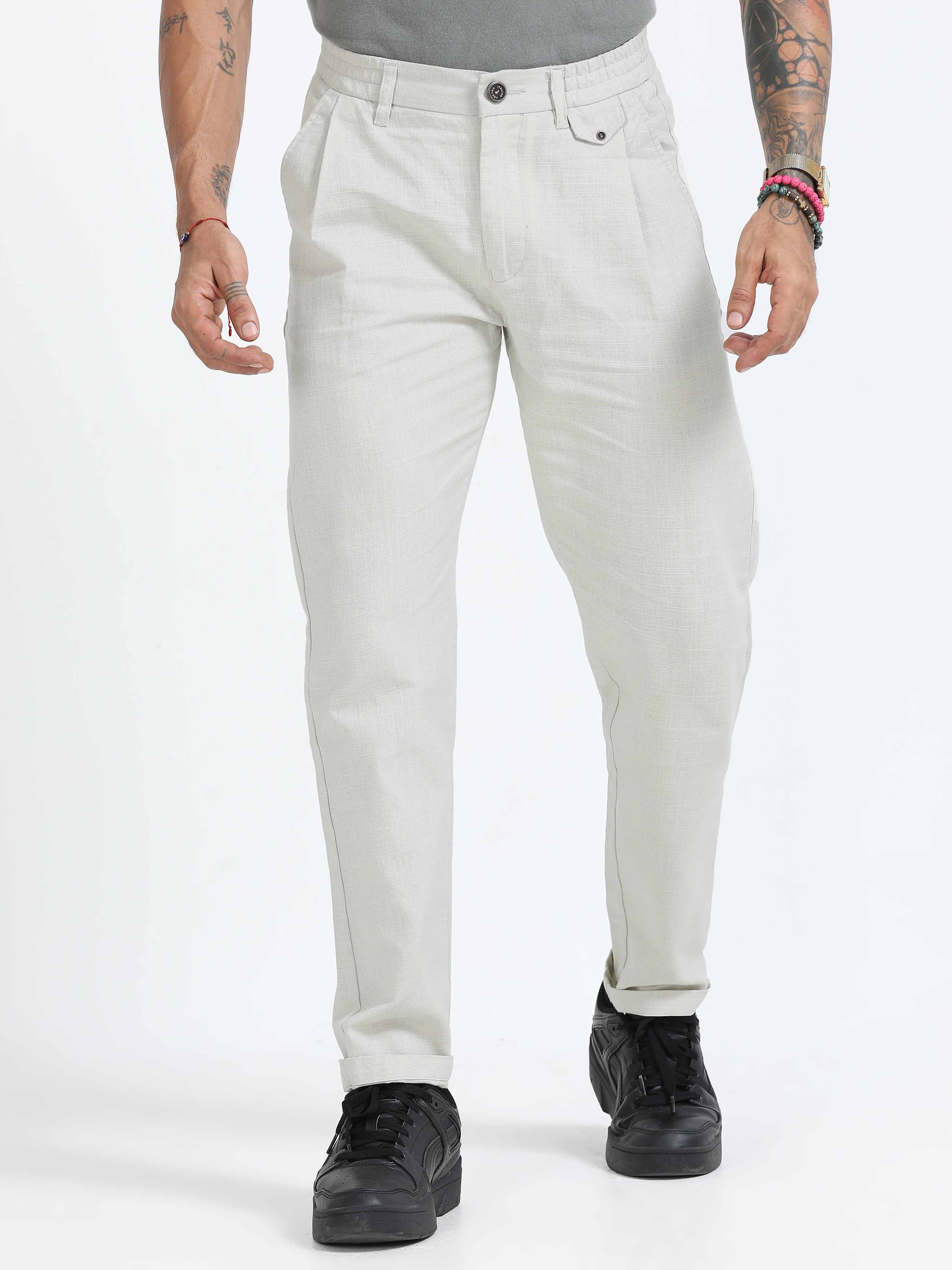 Mens White Linen Trousers