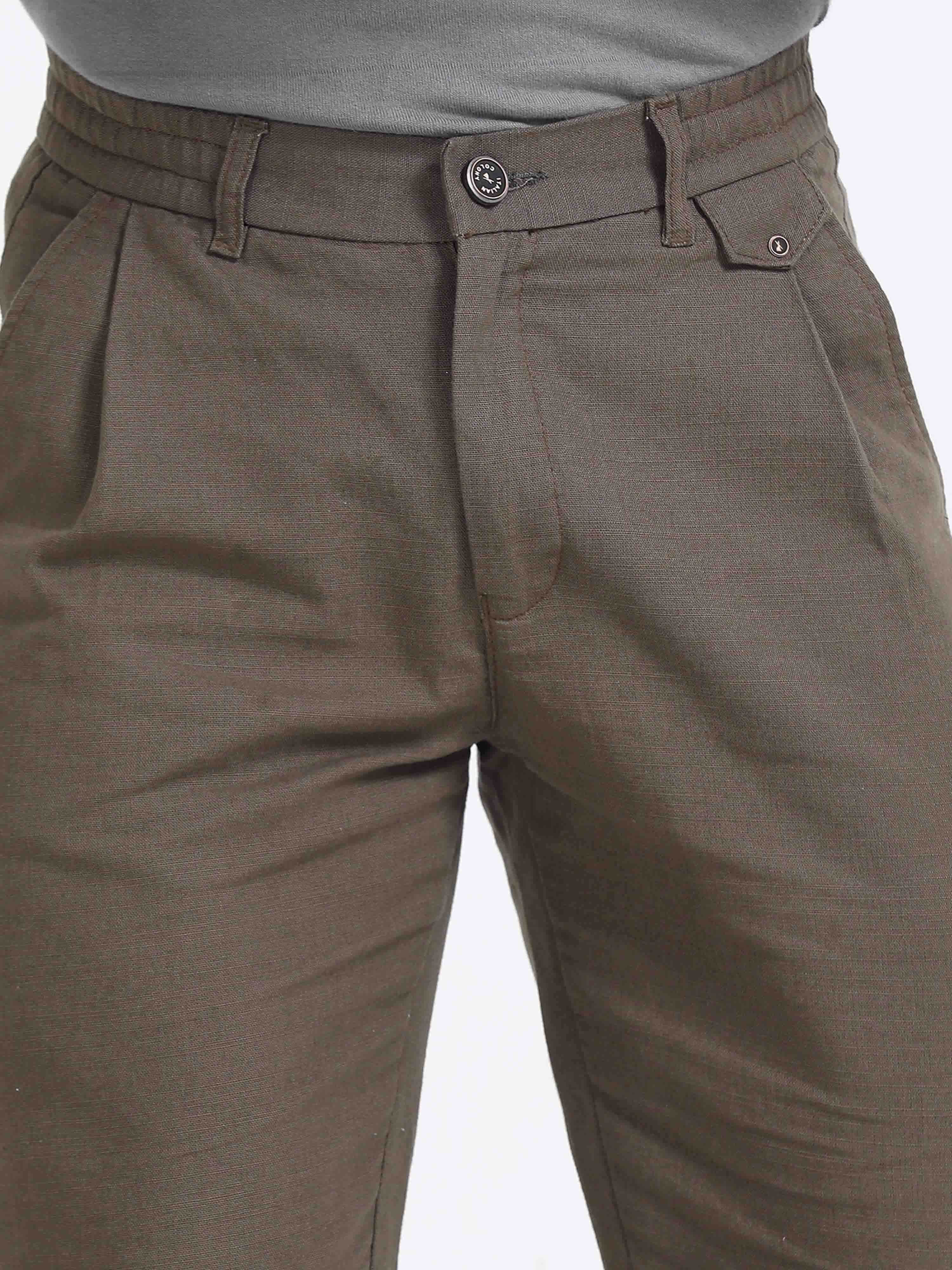 Brown Linen Pleated Trouser for Men