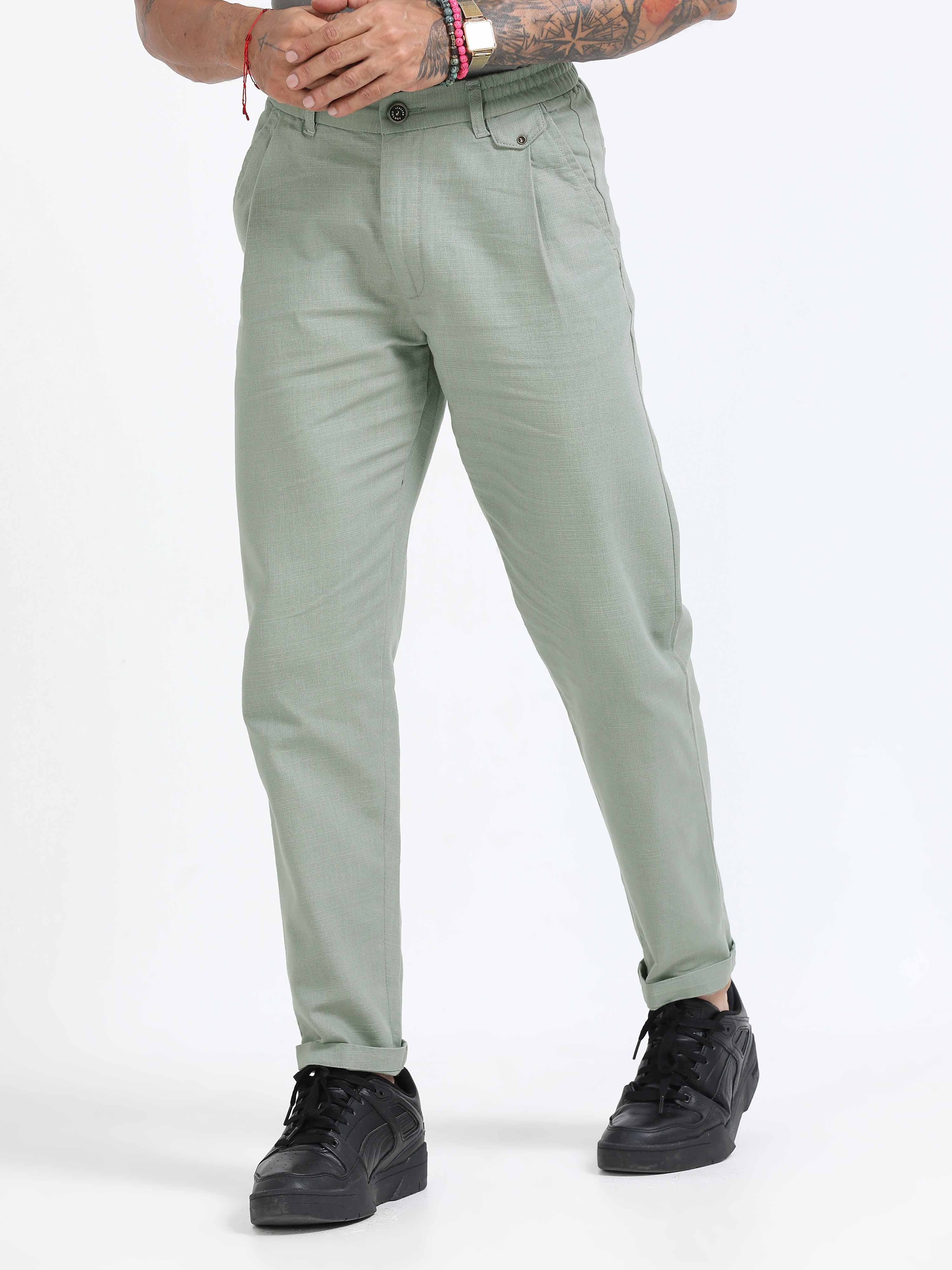 Pistachio Green Trouser With Pleats For Men