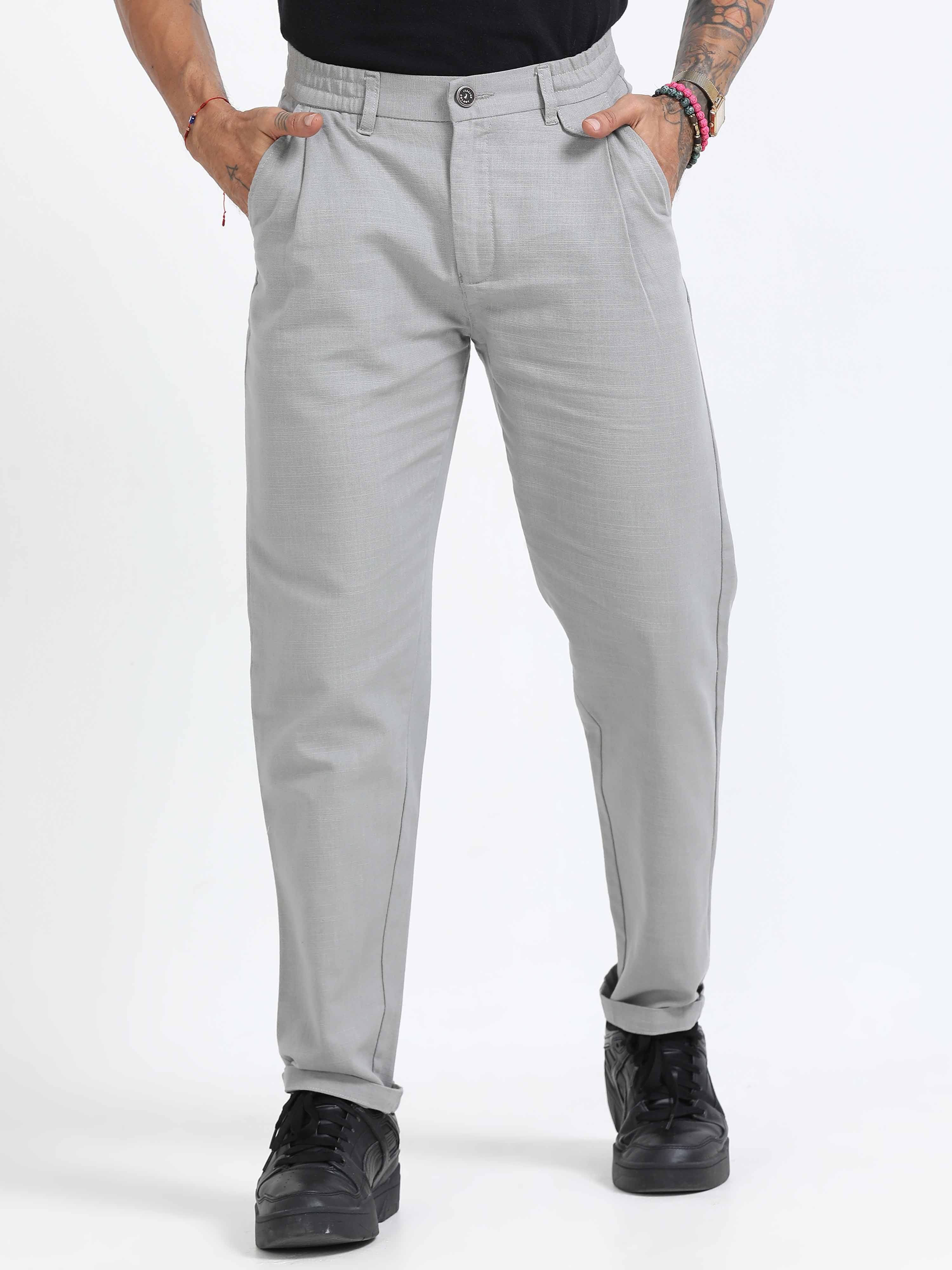 Light Grey Linen Pleated Trouser for Men