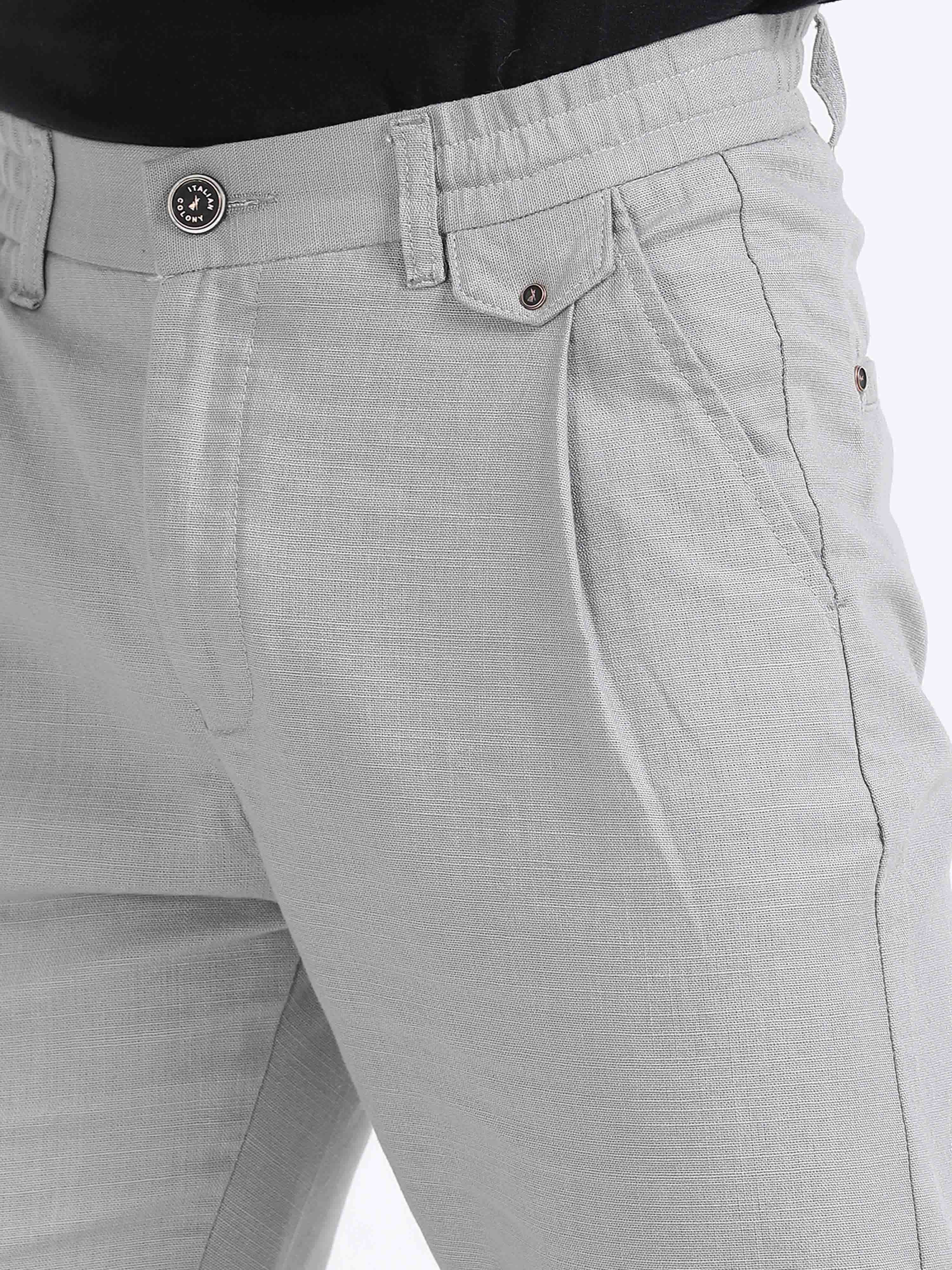 Light Grey Linen Pleated Trouser for Men