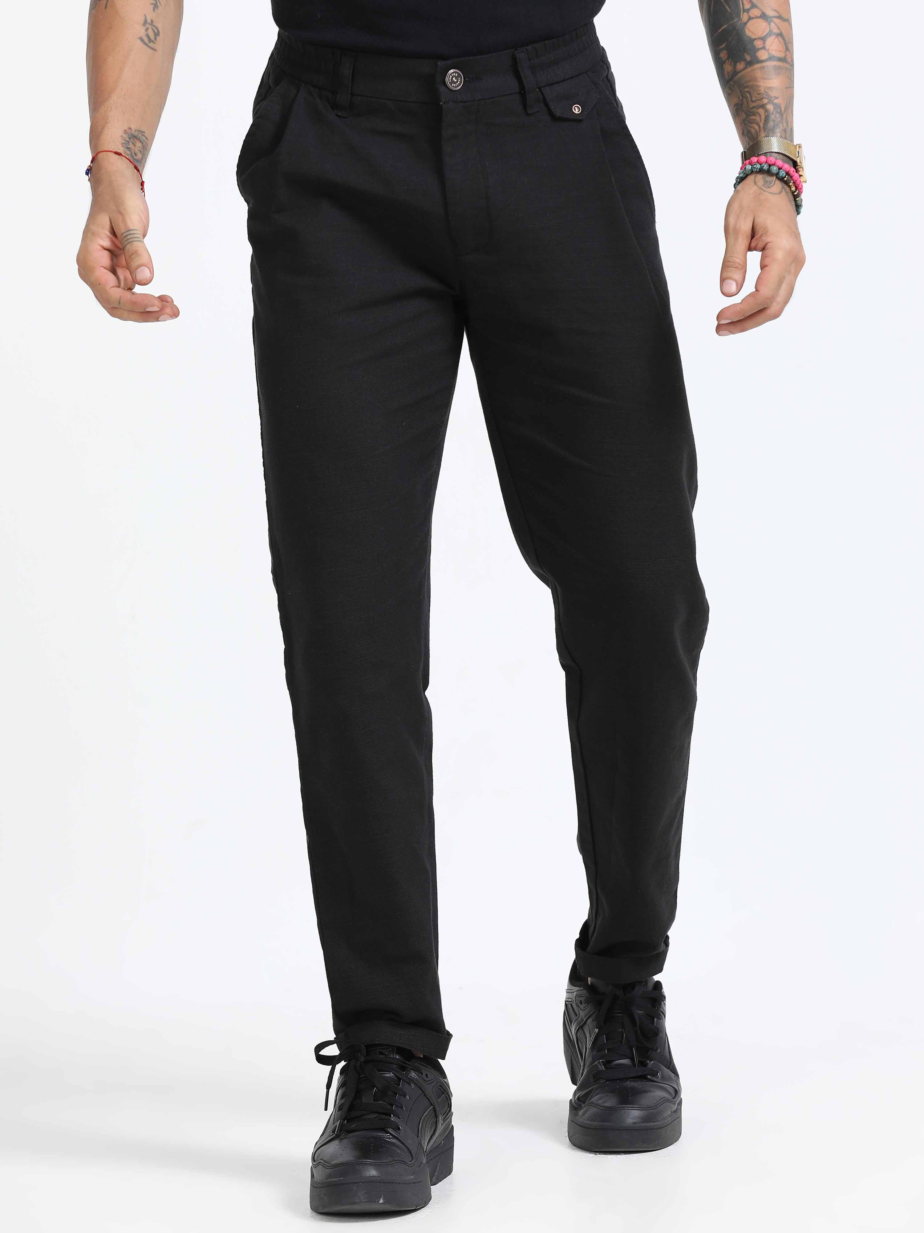 Black Linen Pleated Trouser for men