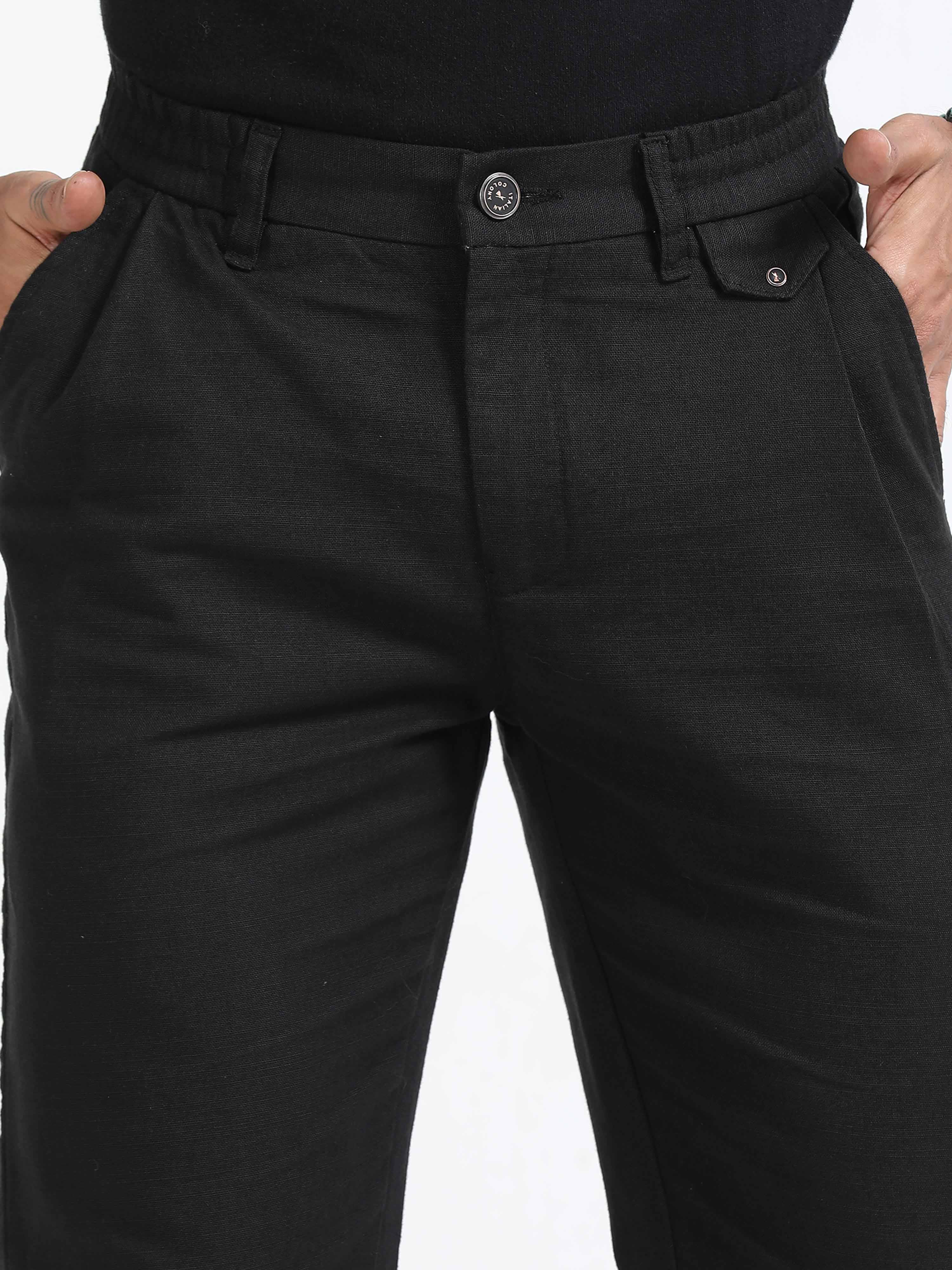 Black Linen Pleated Trouser for men