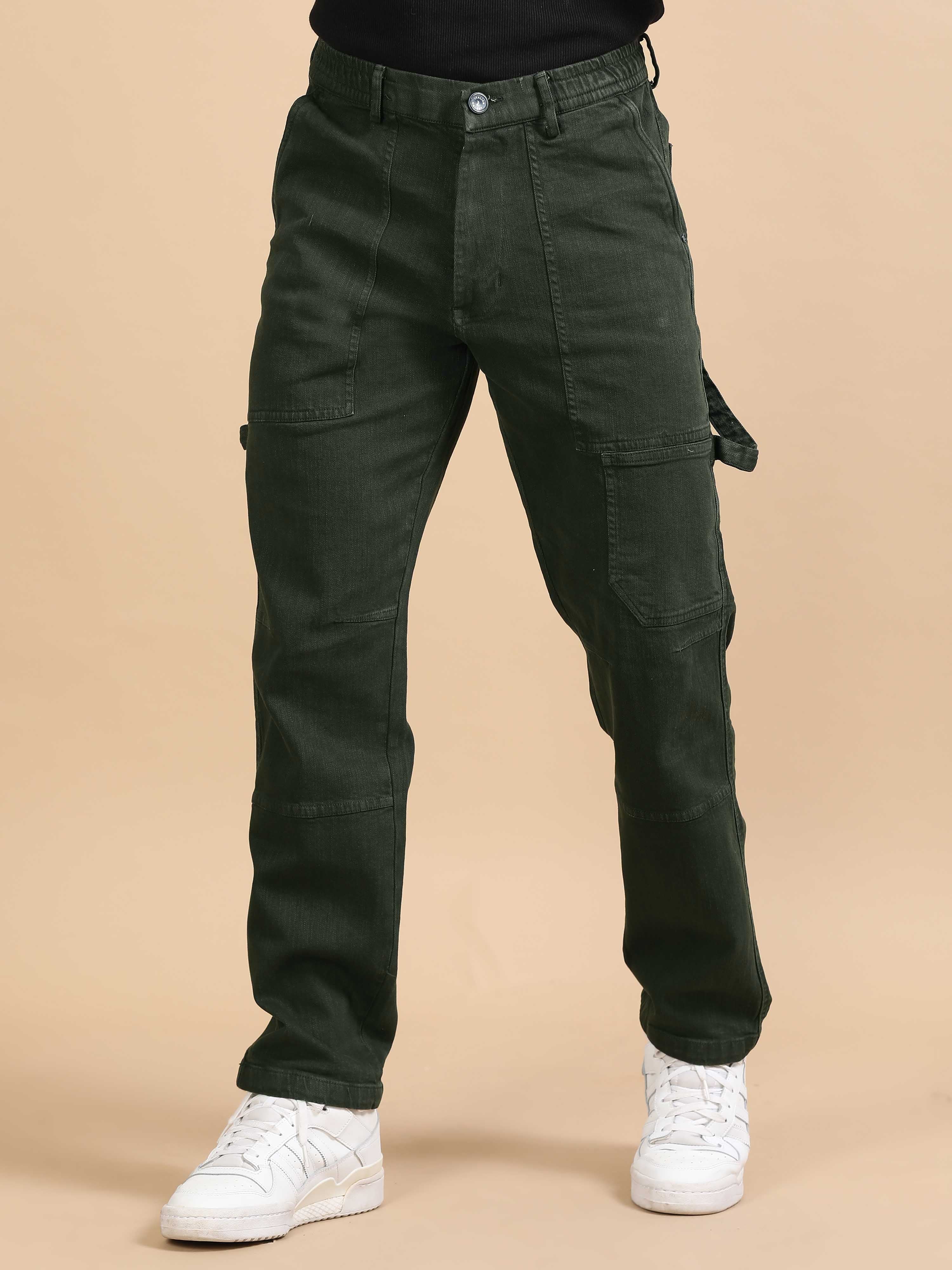 Carpenter Denim Olive Green Cargo Pants for Men