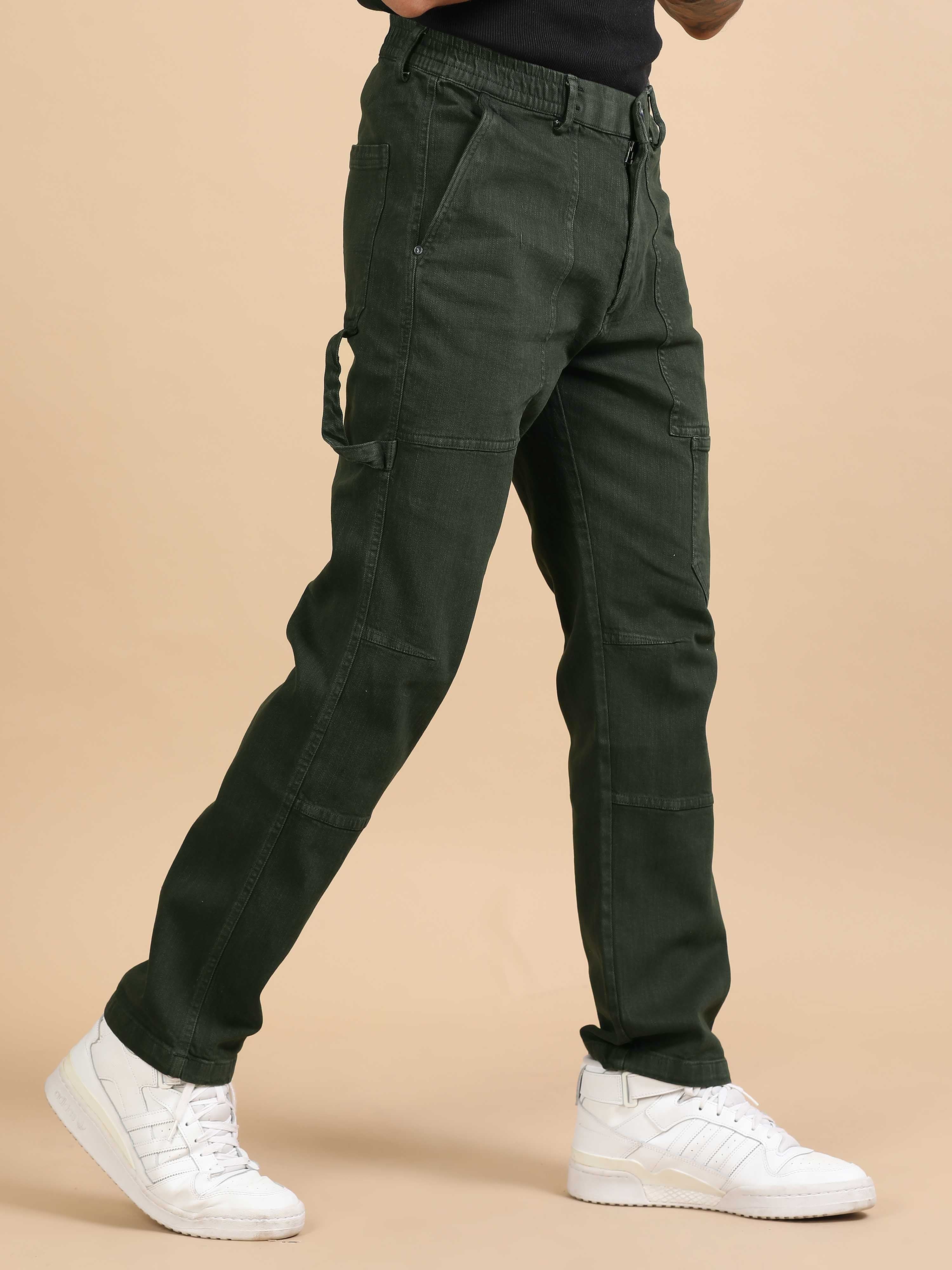 Carpenter Denim Olive Green Cargo Pants for Men