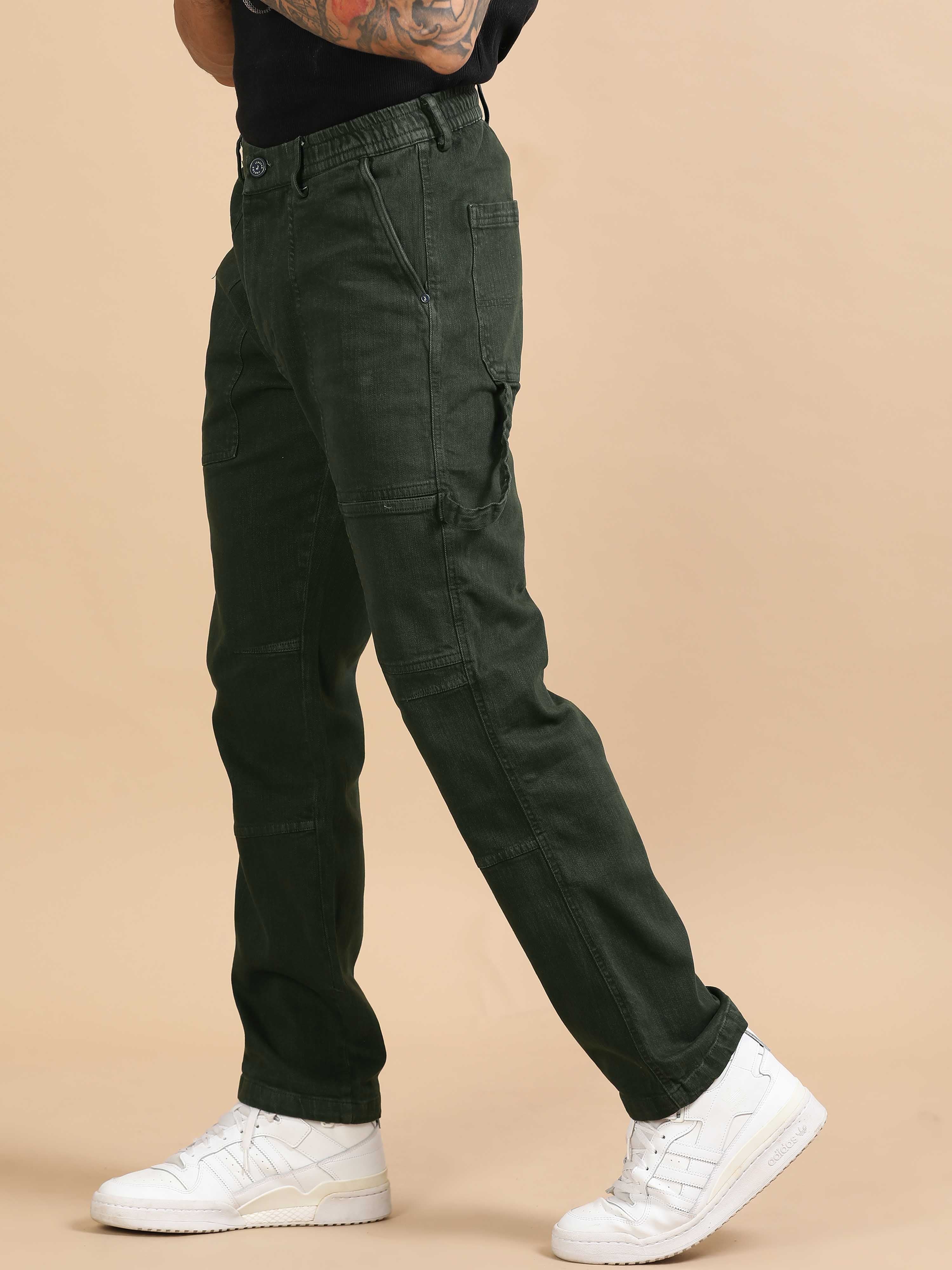 Carpenter Denim Olive Green Cargo Pants for Men