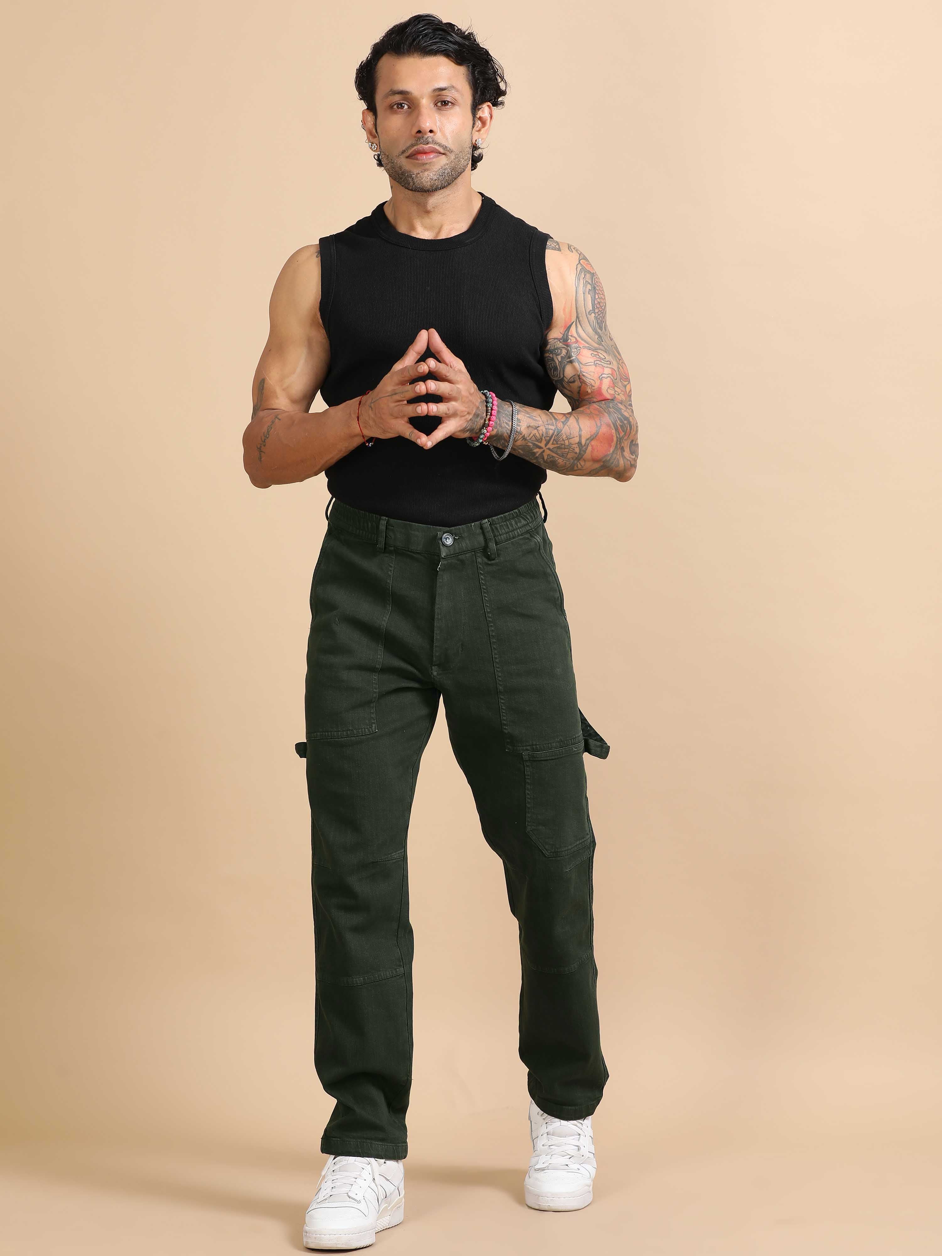 Carpenter Denim Olive Green Cargo Pants for Men