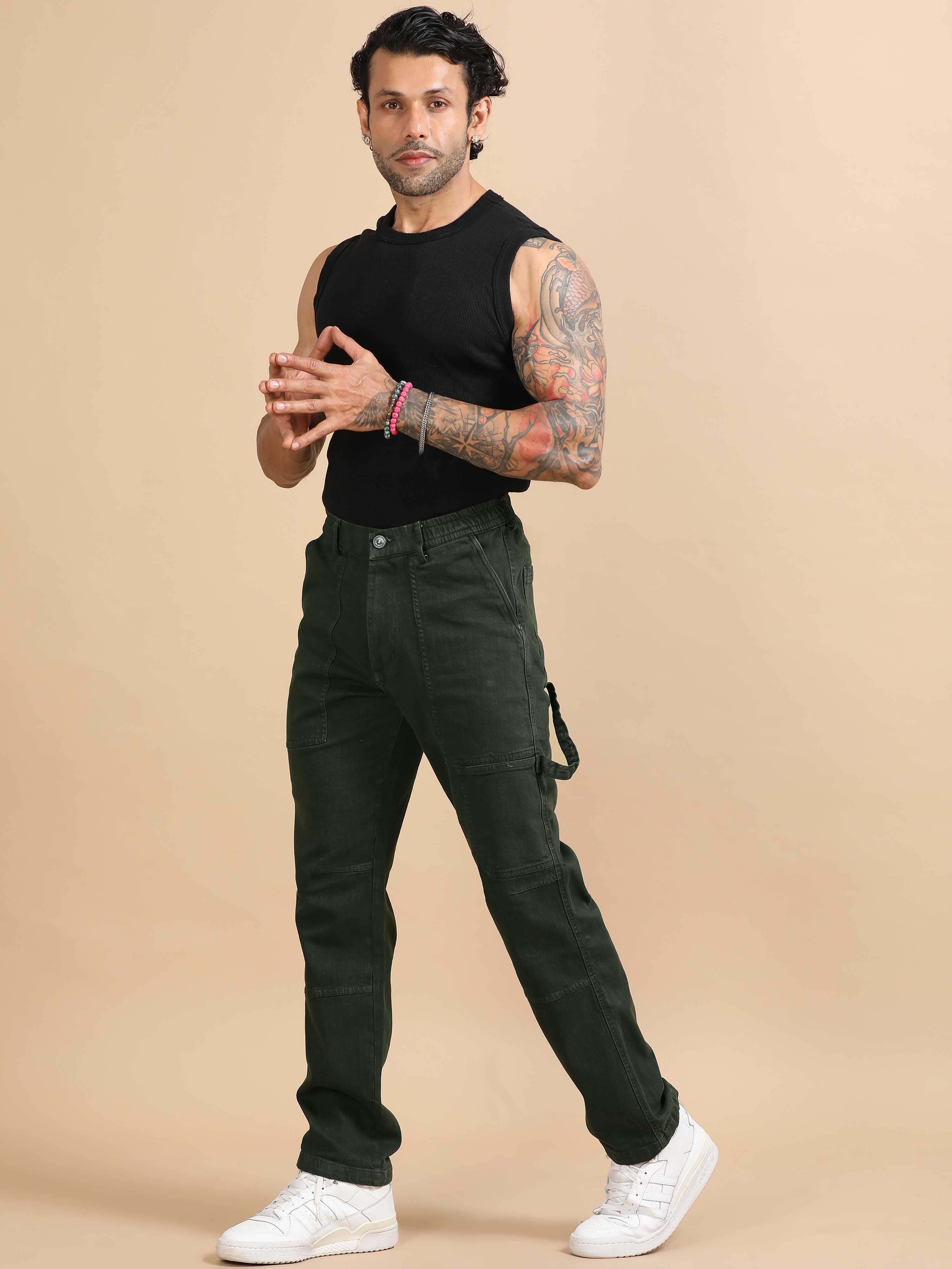 Carpenter Denim Olive Green Cargo Pants for Men