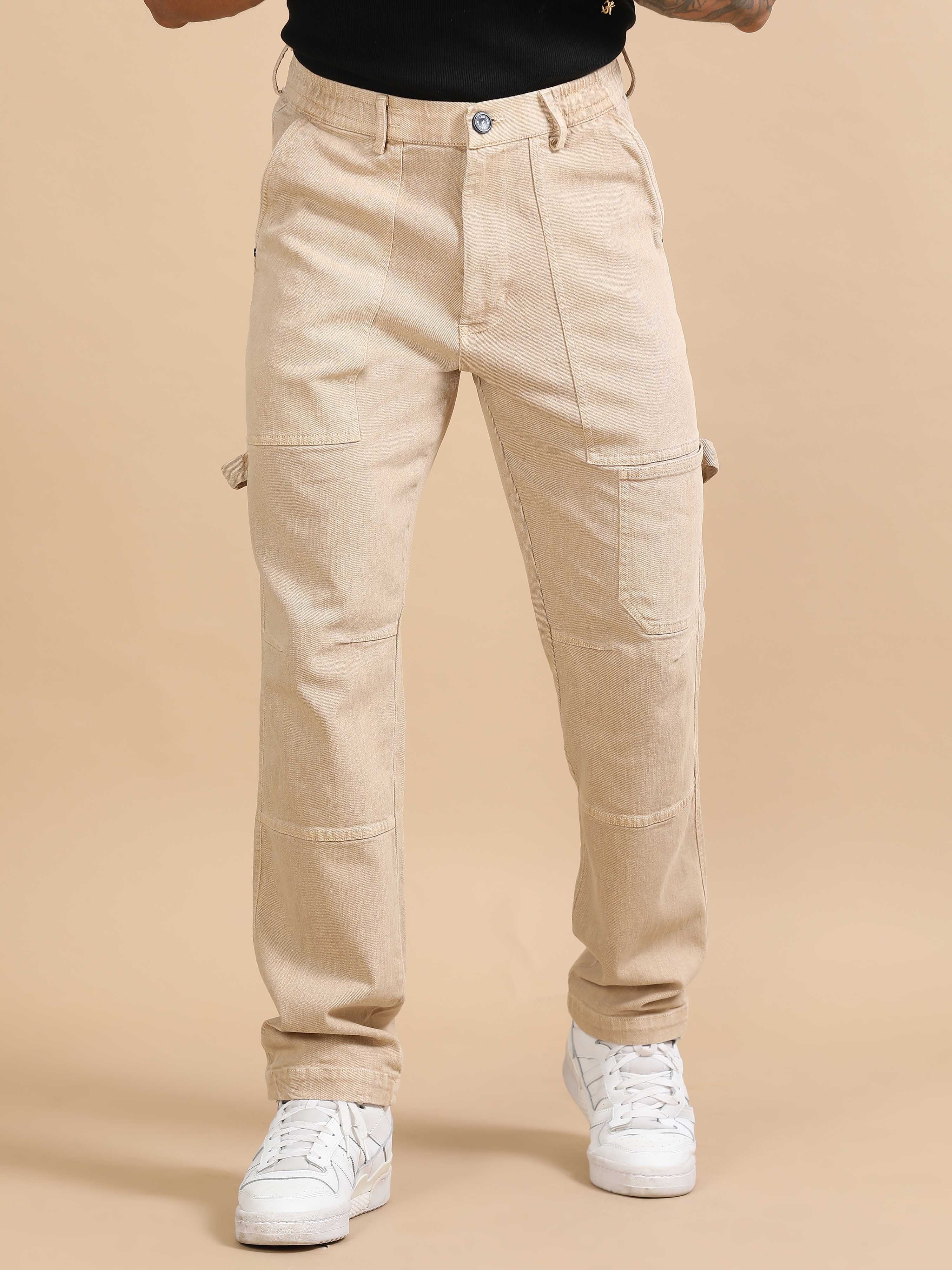 Carpenter Denim Beige Cargo Pants for Men