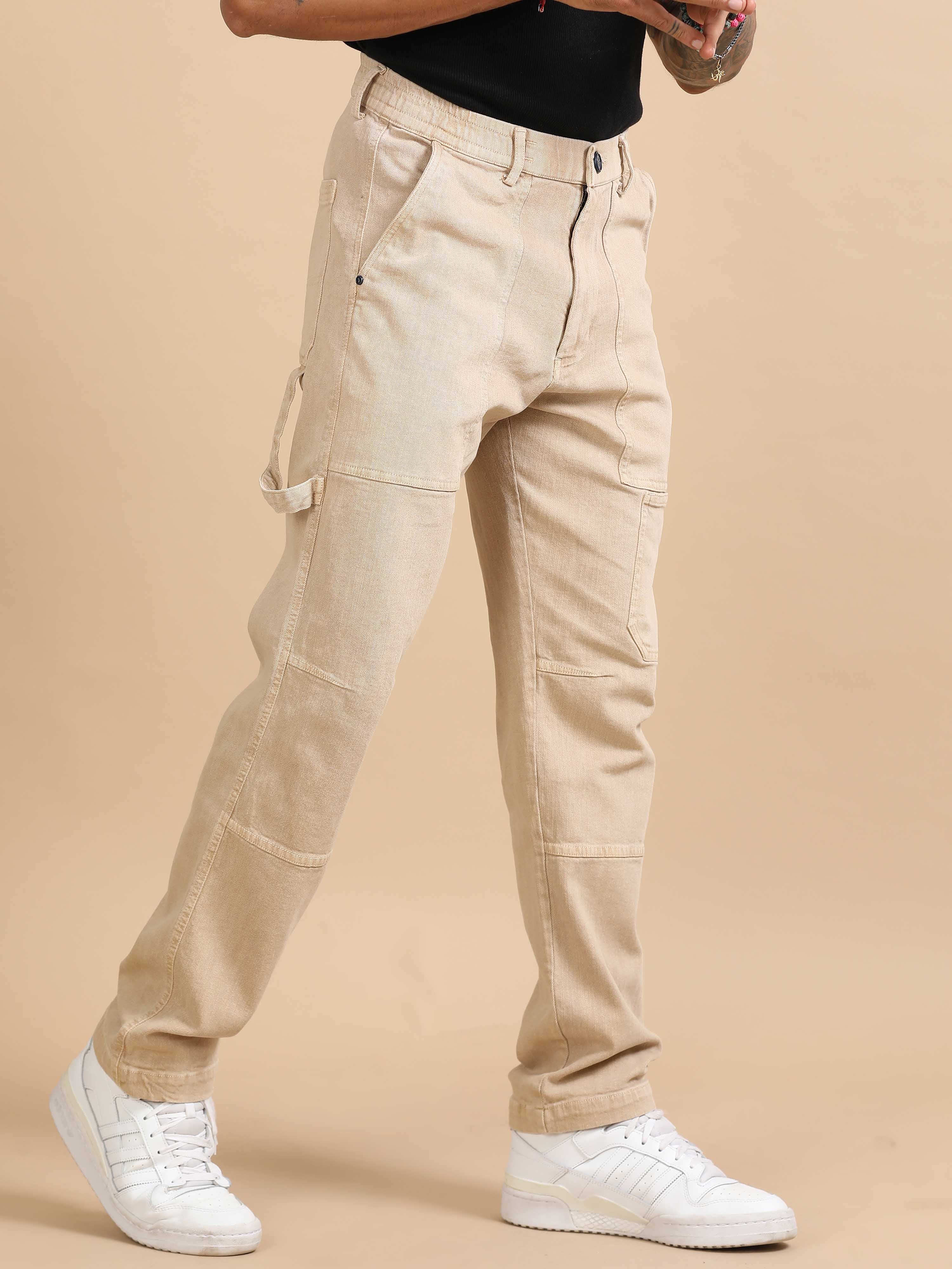 Carpenter Denim Beige Cargo Pants for Men