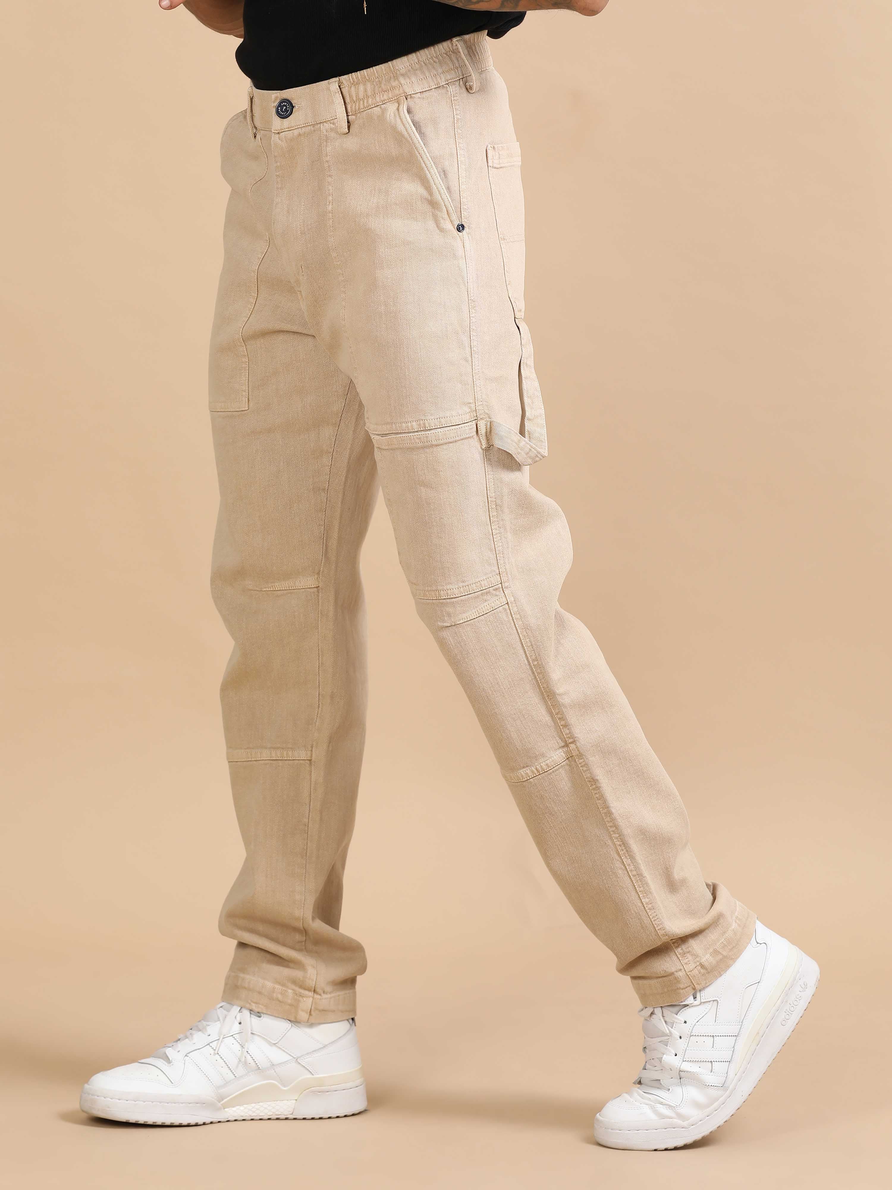 Carpenter Denim Beige Cargo Pants for Men