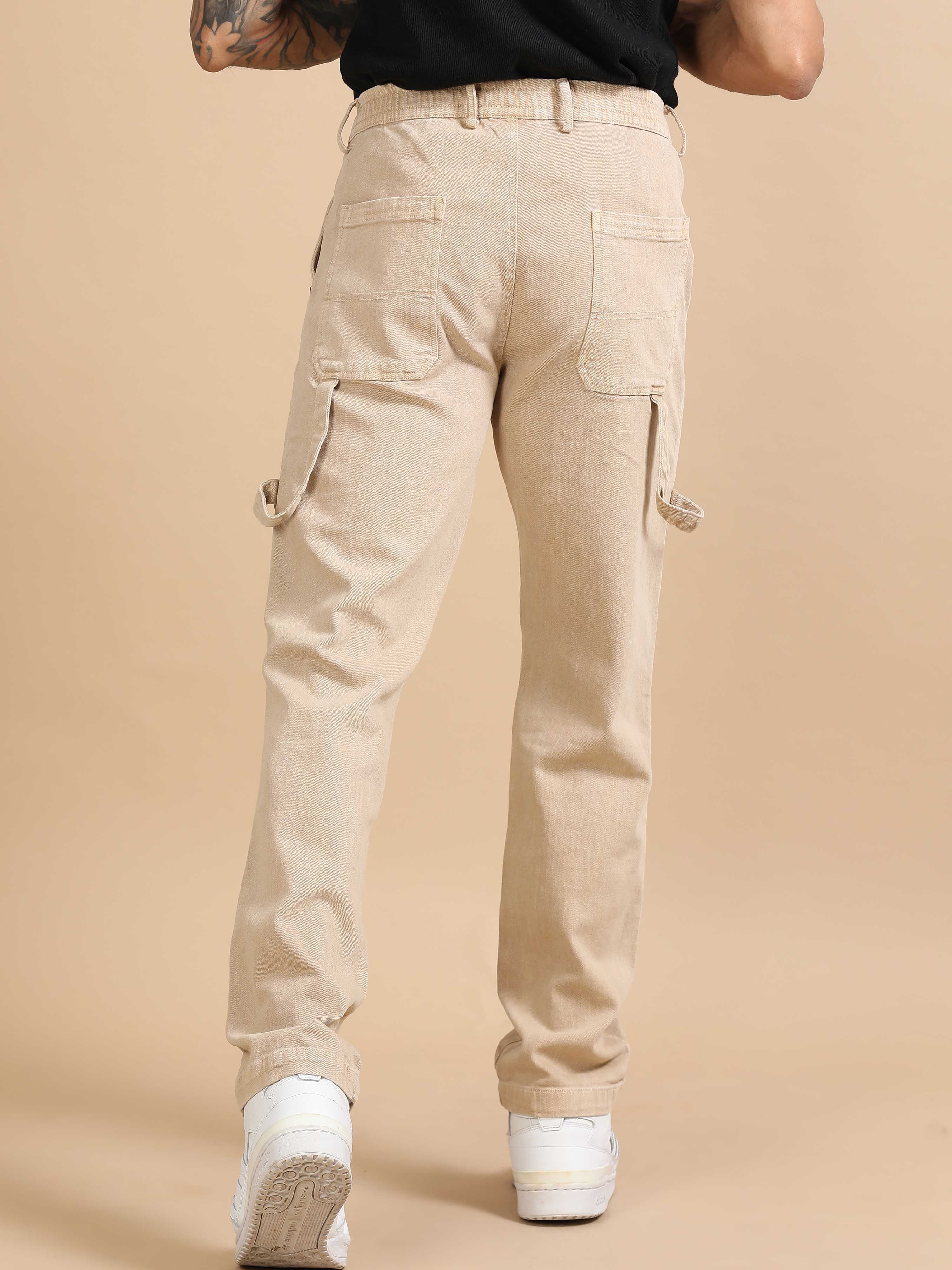 Carpenter Denim Beige Cargo Pants for Men