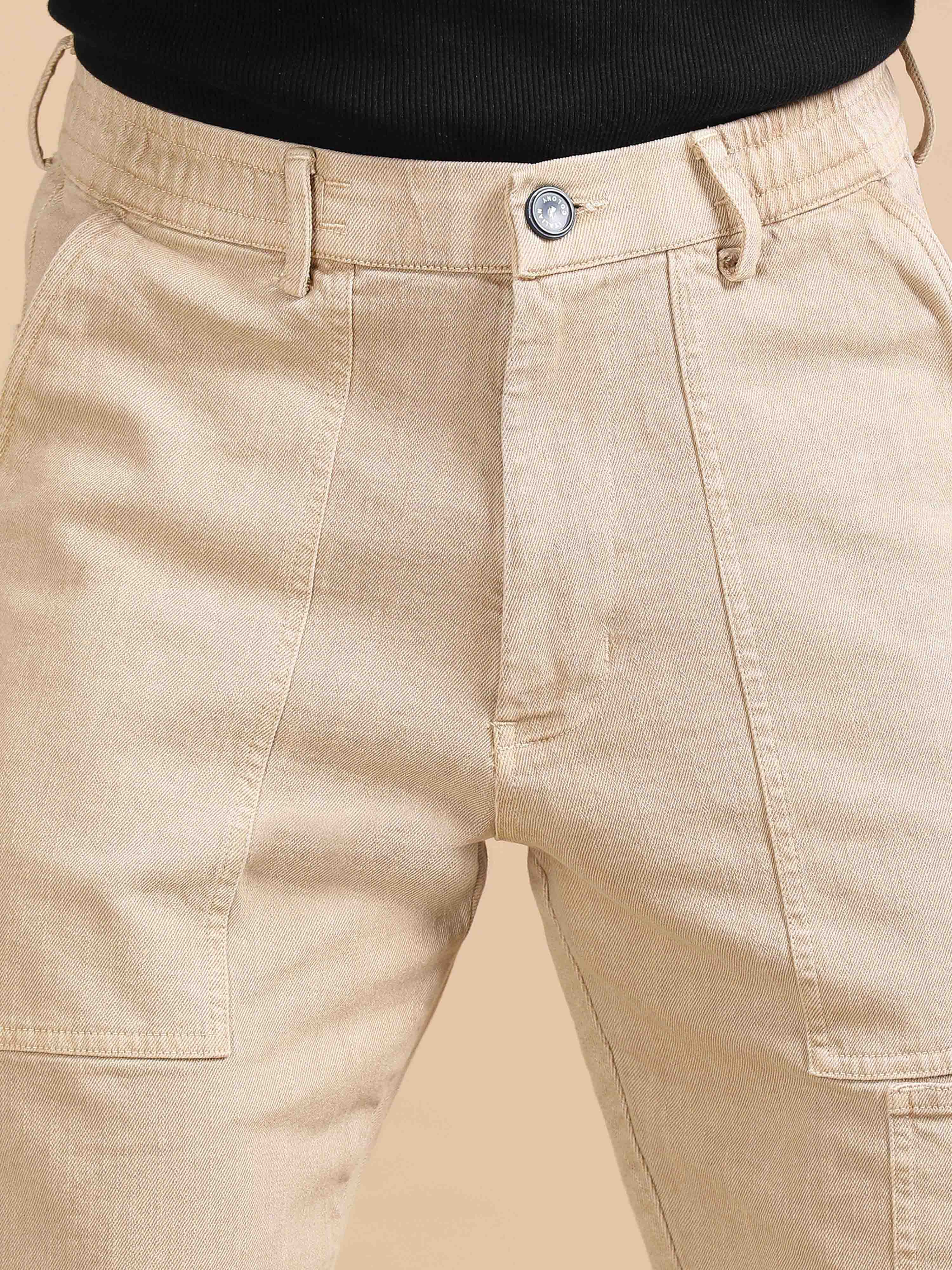 Carpenter Denim Beige Cargo Pants for Men