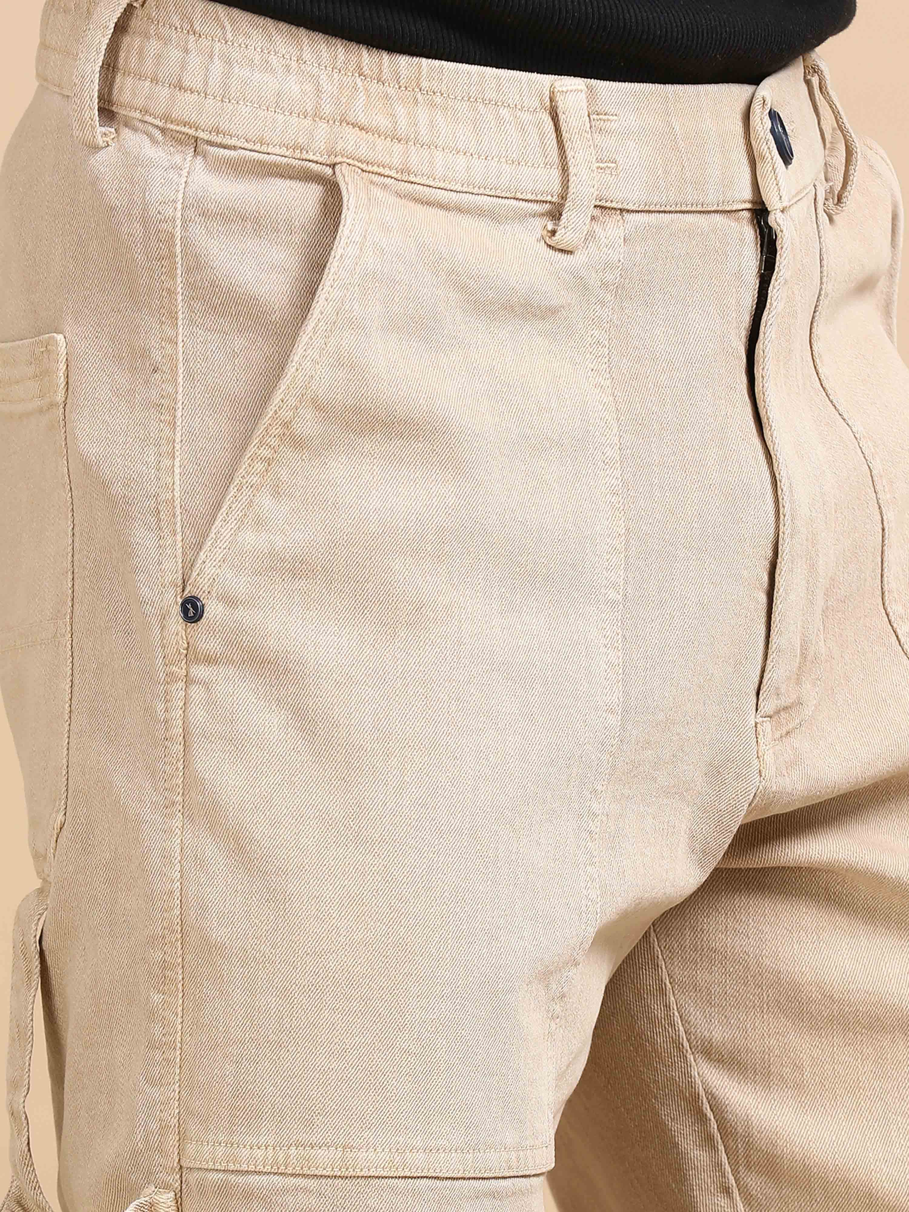 Carpenter Denim Beige Cargo Pants for Men