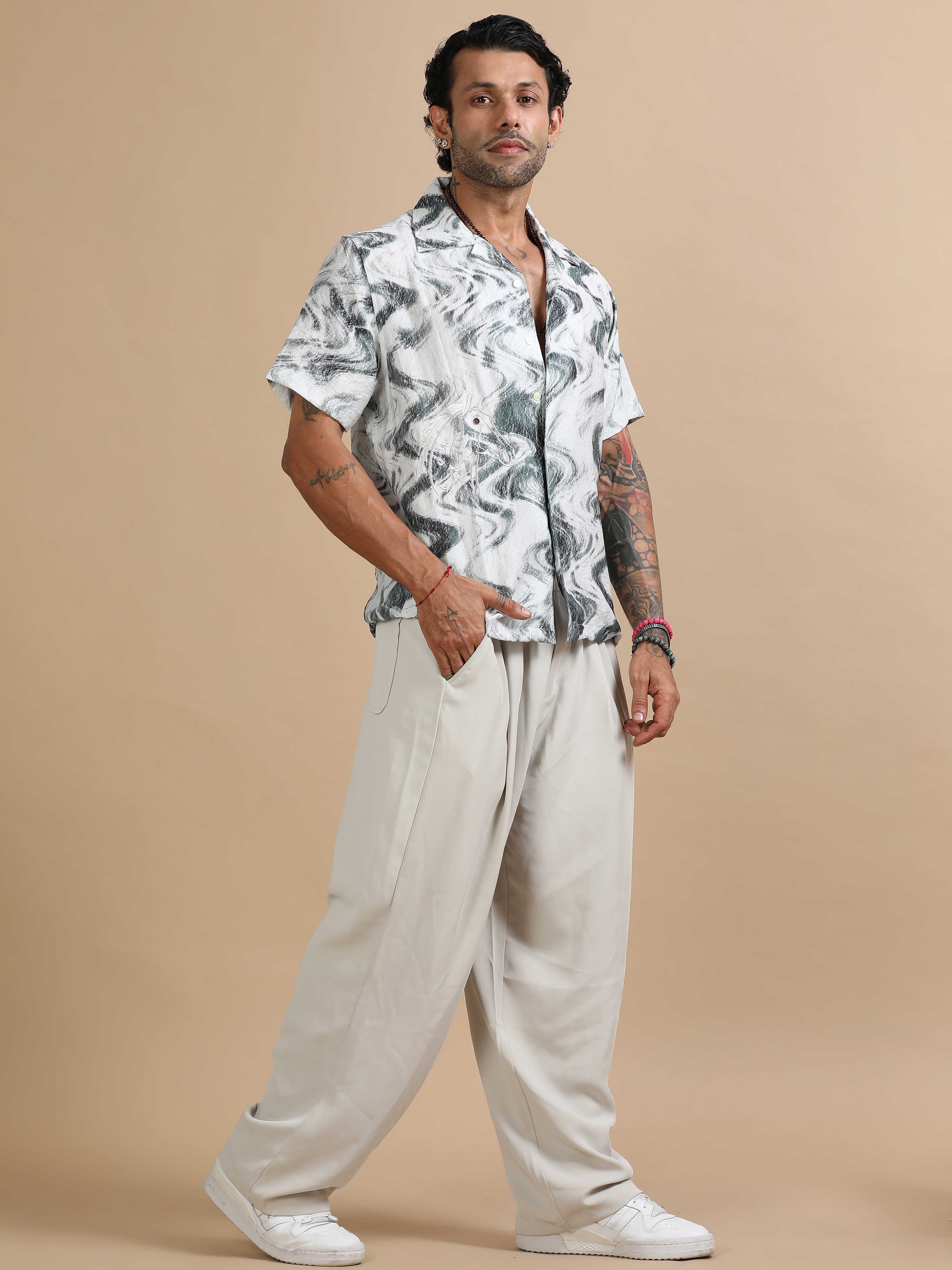 White Printed Shirt for men