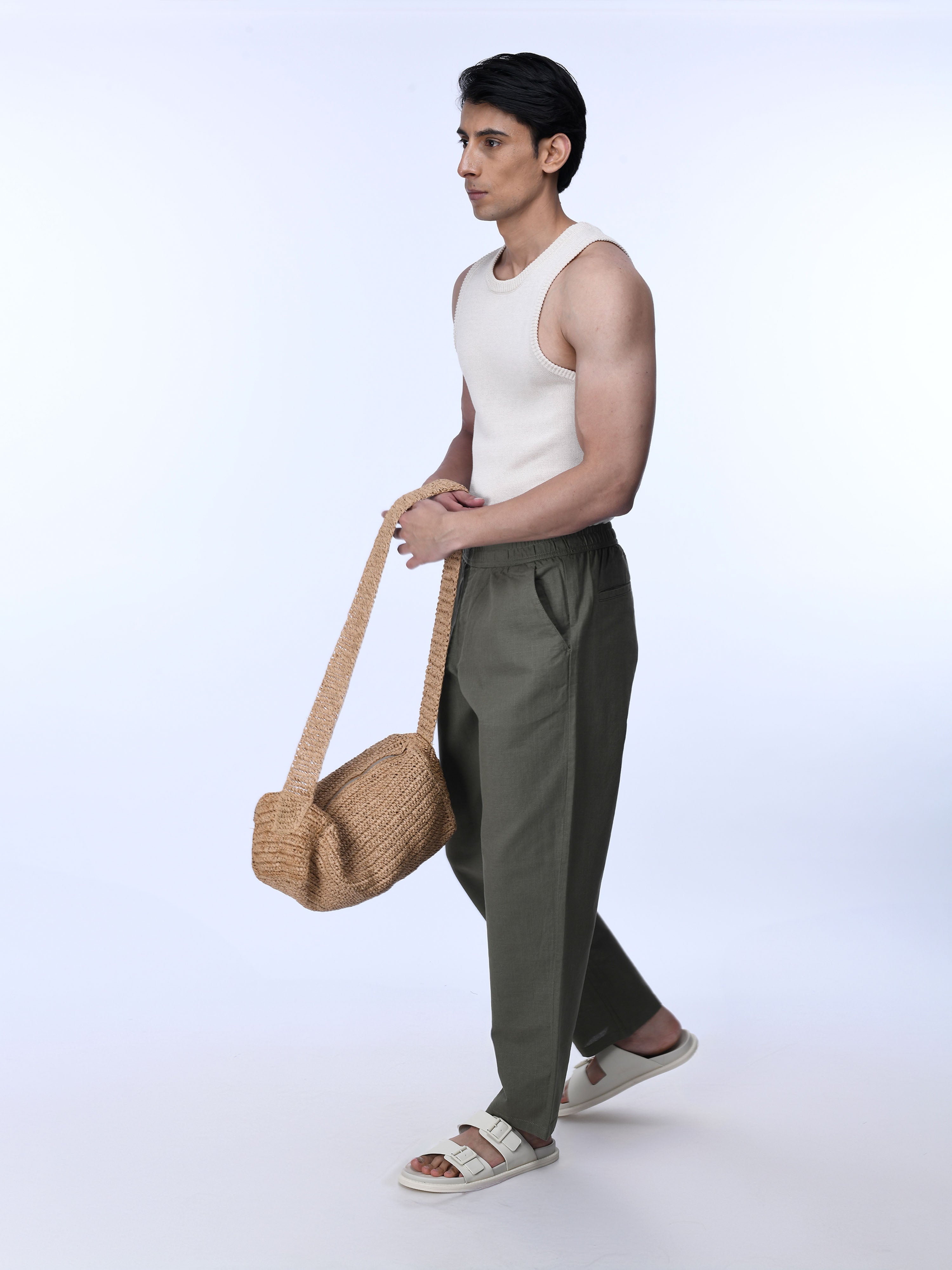 Olive Green Mens Pants Relaxed Fit