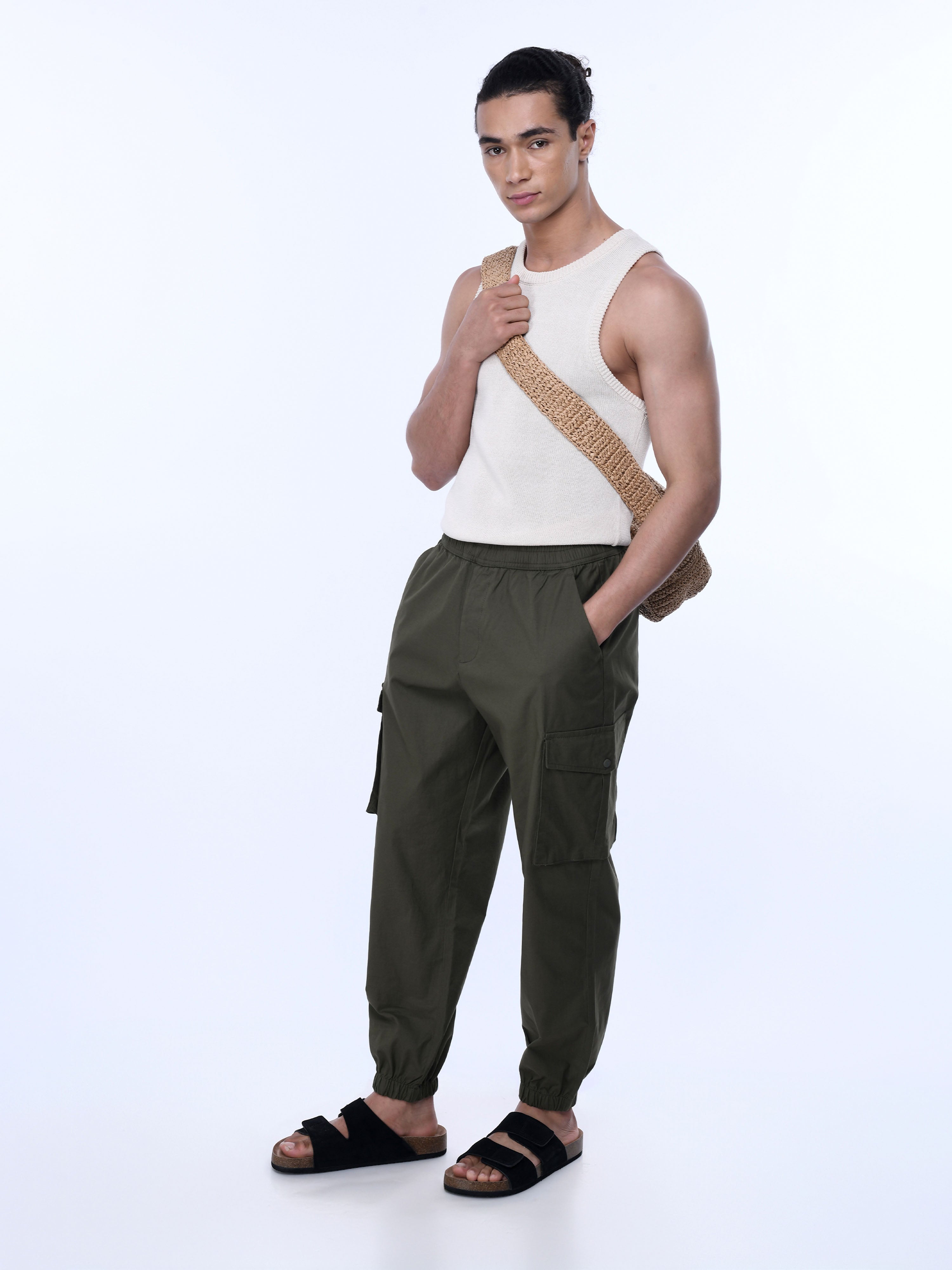 Olive Green Men Cargo Joggers