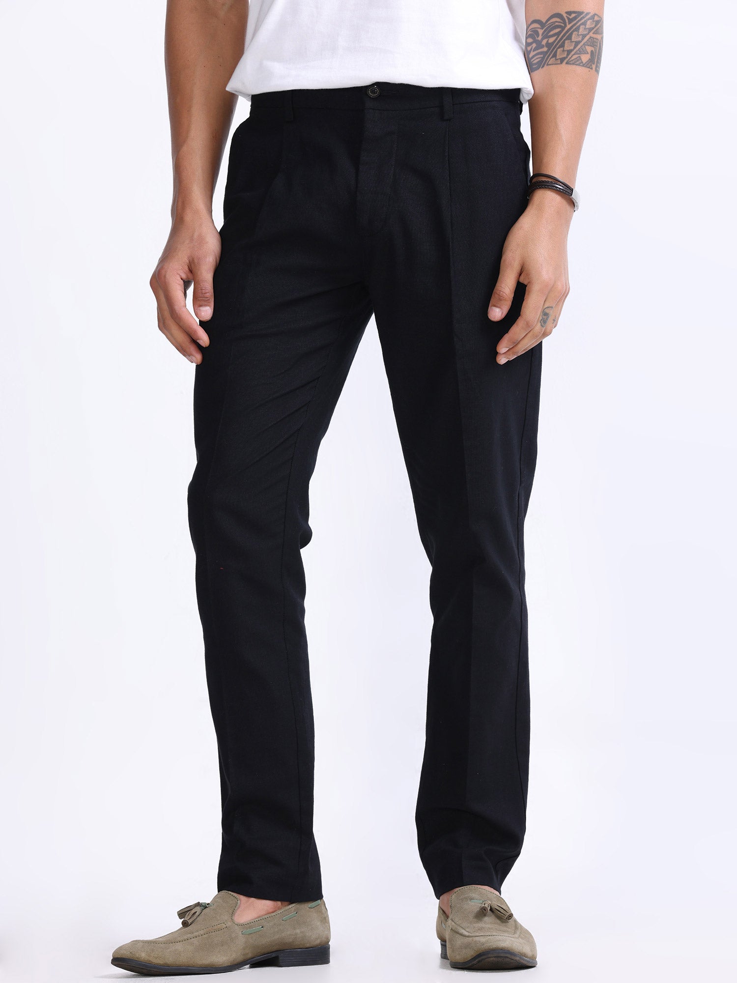 Pure linen trousers with pleats