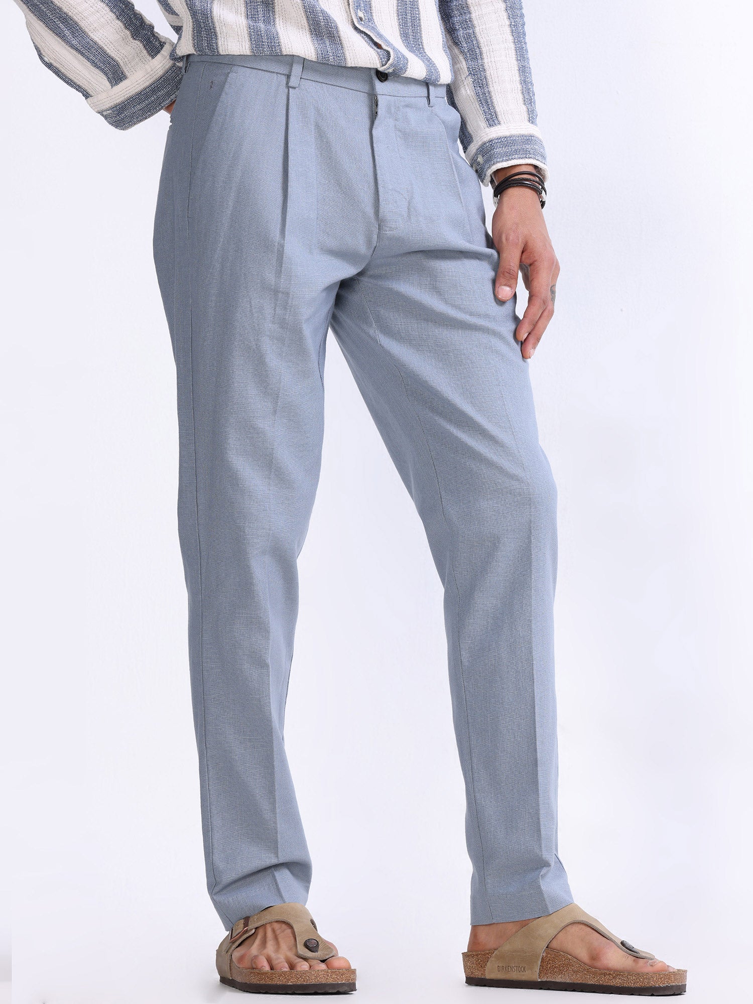 Buy Peter England Men Blue Solid Slim Fit Formal Trousers online