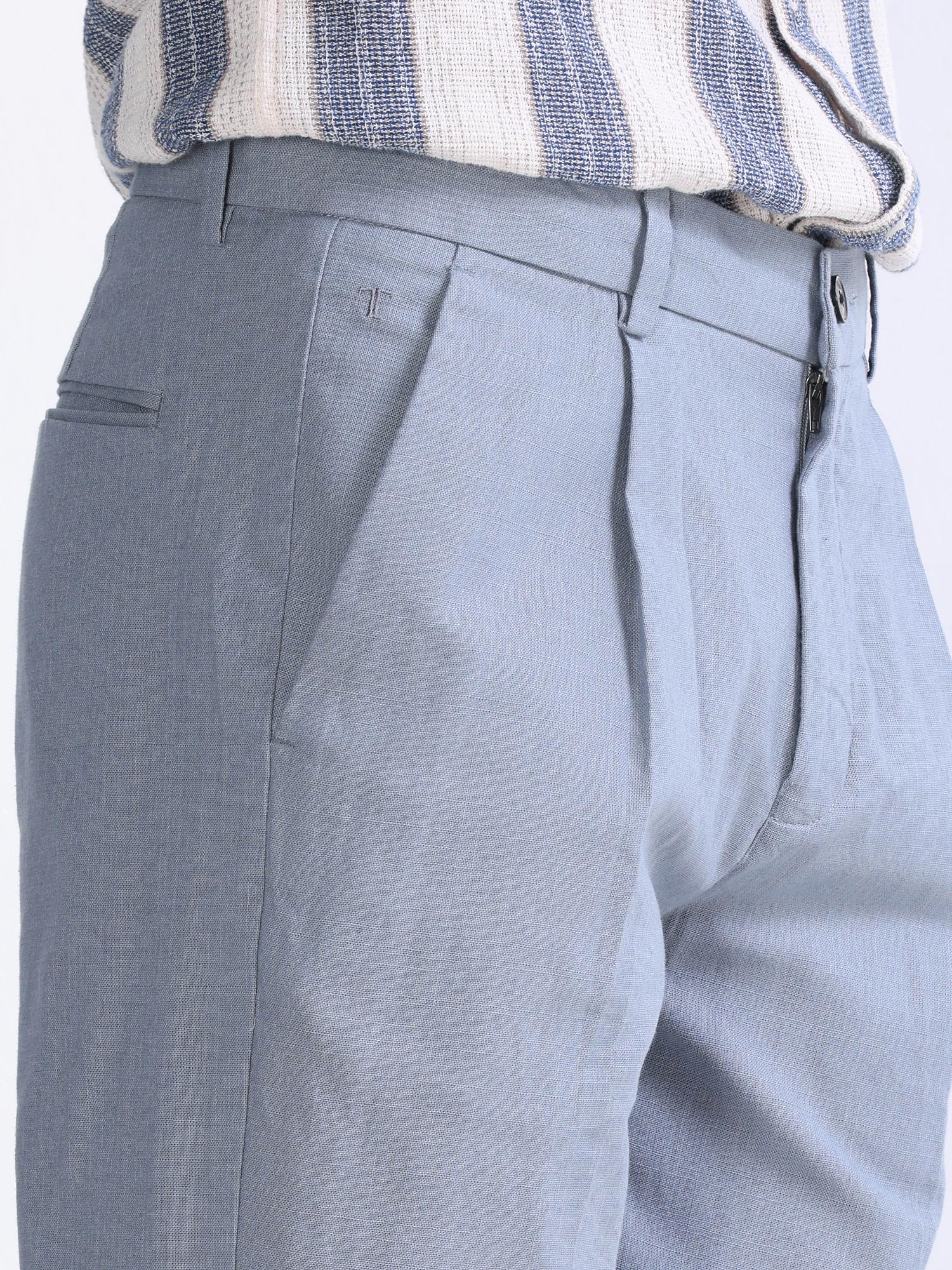 Men's Linen Trousers | Loose Fit Pants with Button and Zipper