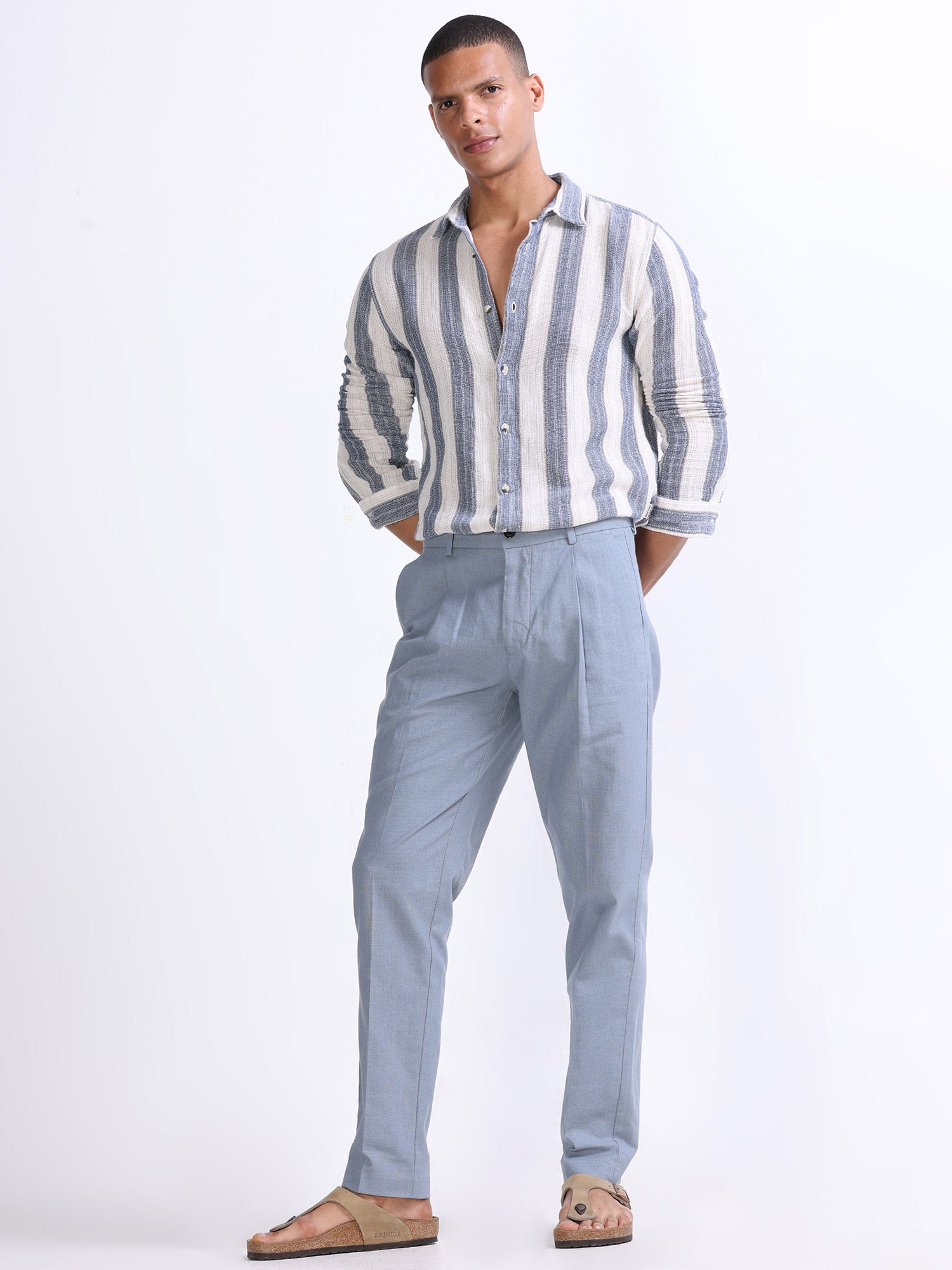 Buy Latest Ocean Blue Pleated Pants Mens Online In India