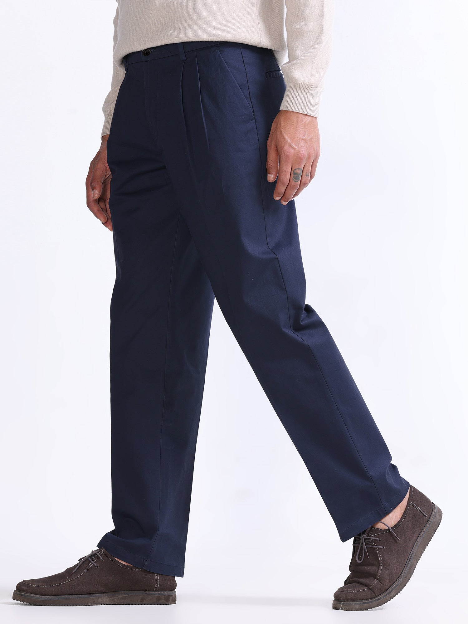 Navy Blue Flat Front Chinos | Peter Christian