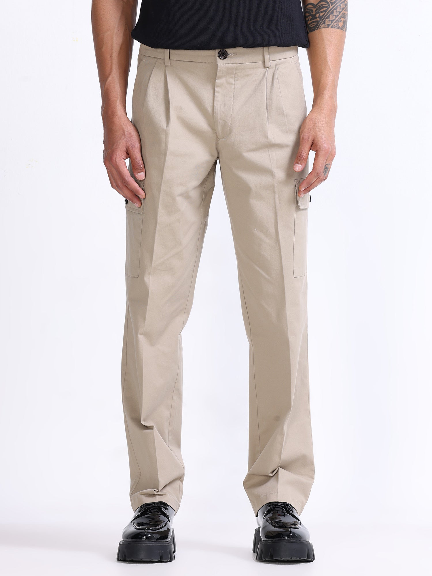 Khaki Textured All Weather Essential Stretch Pants