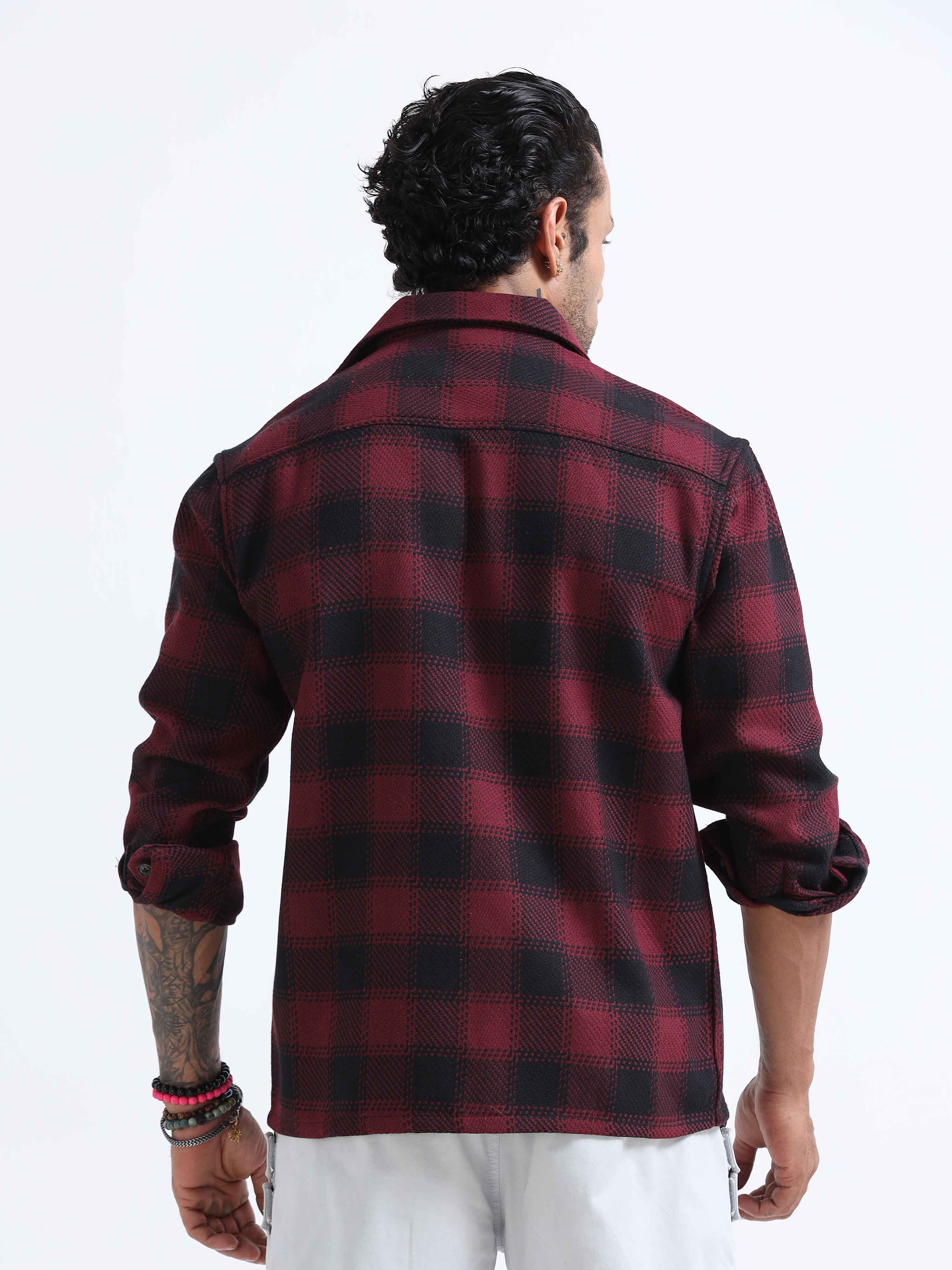 Check Cuban Shacket In Red for Men