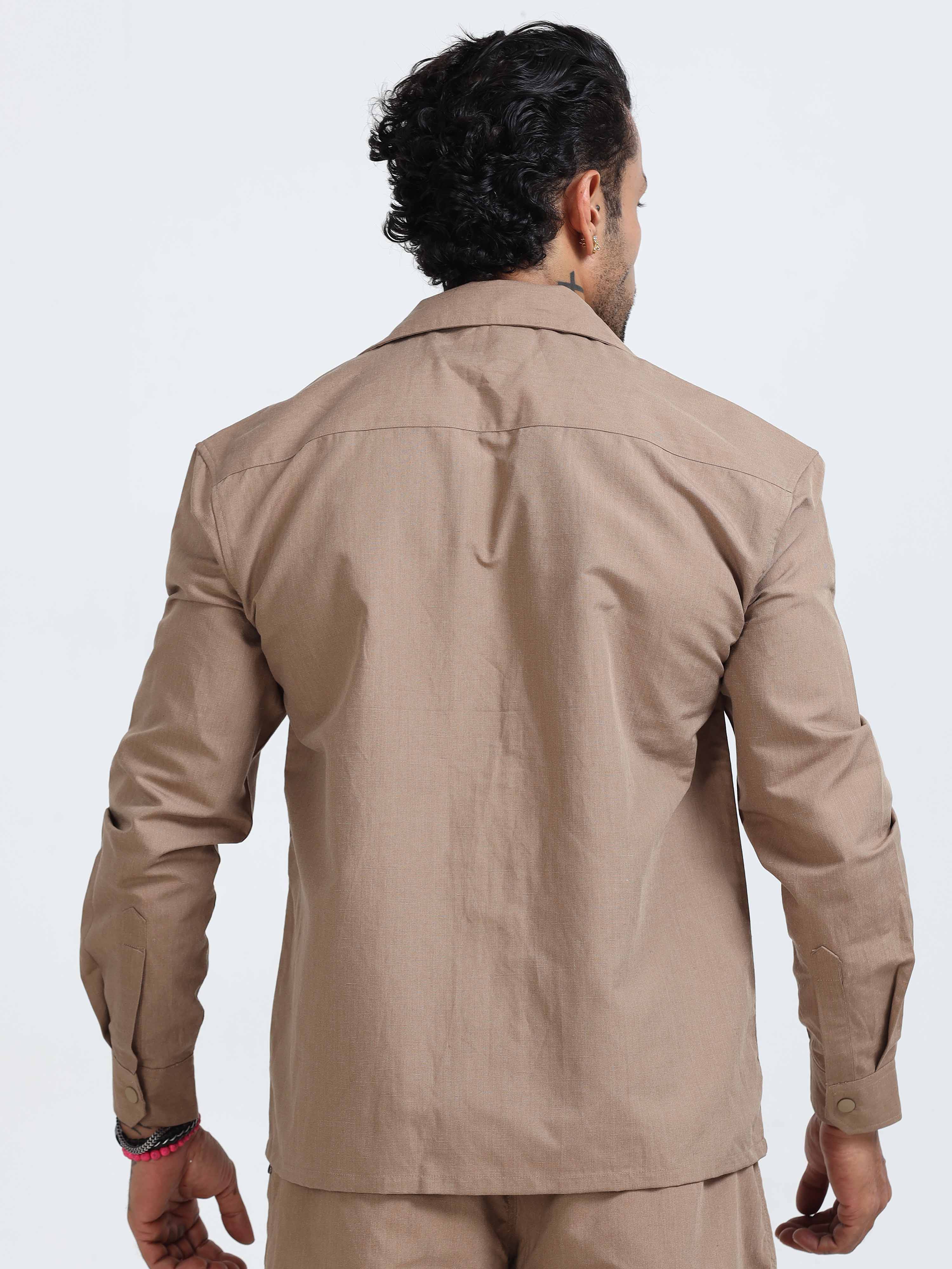 Style Shield Linen Shacket In Khaki