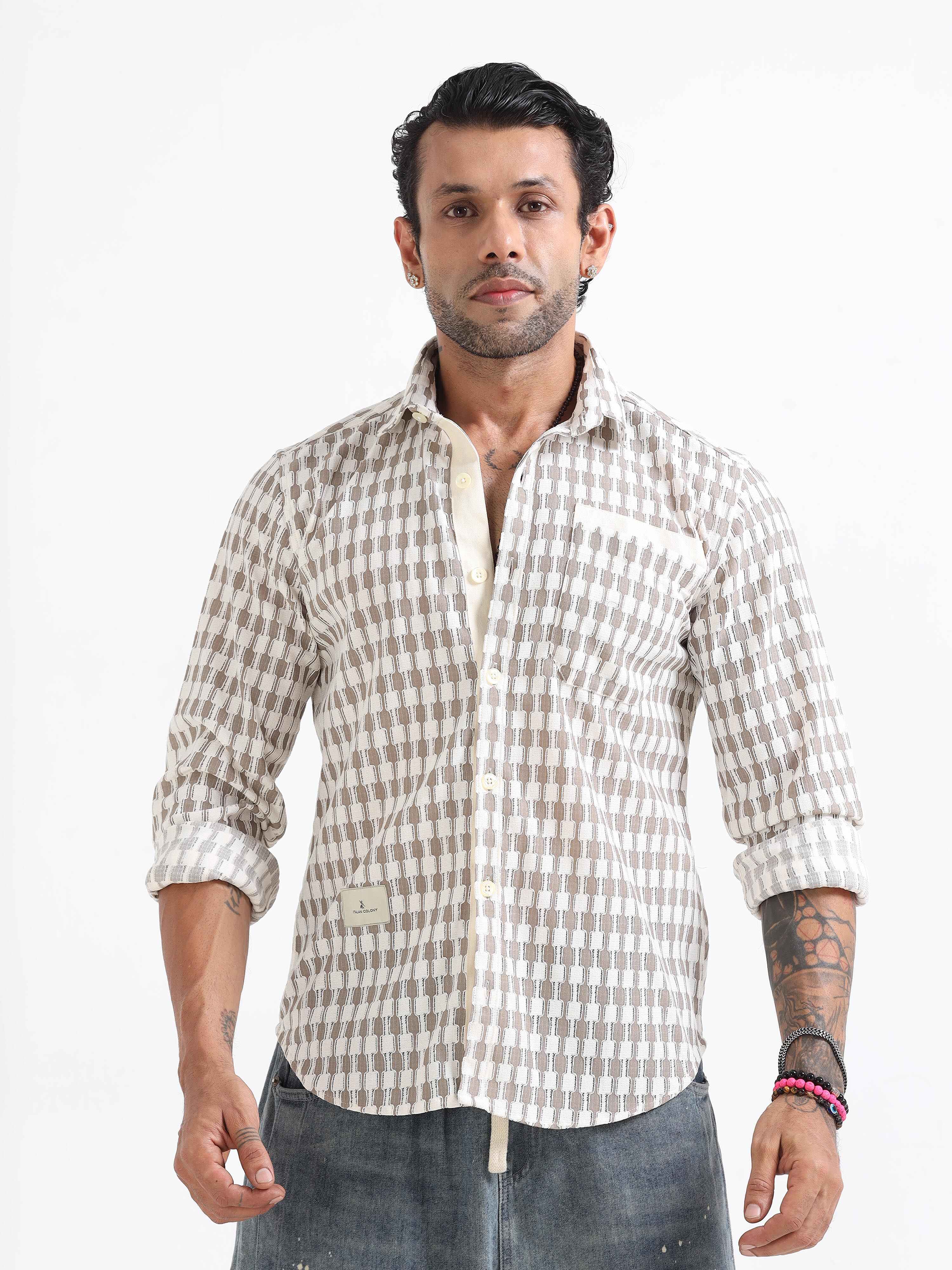 Vintage Block Weave Shirt In Grey for Men