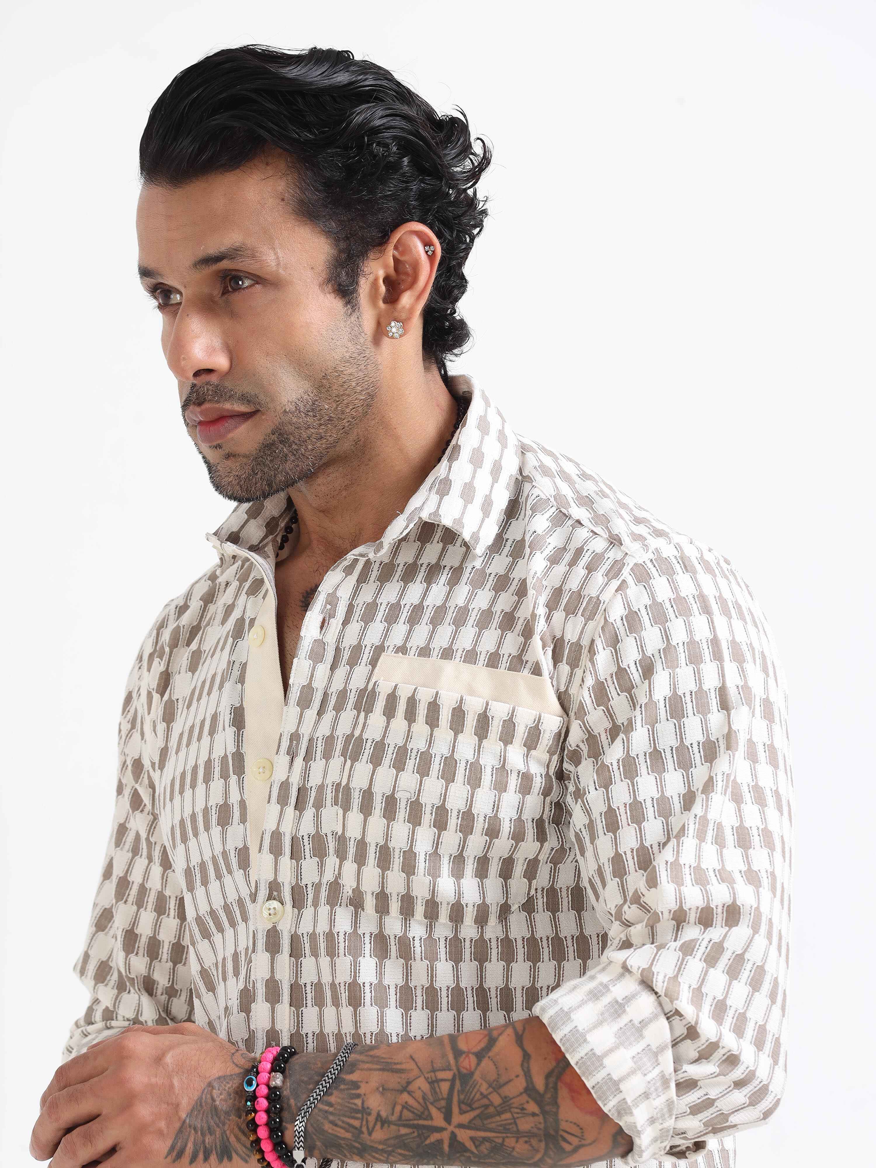 Vintage Block Weave Shirt In Grey for Men