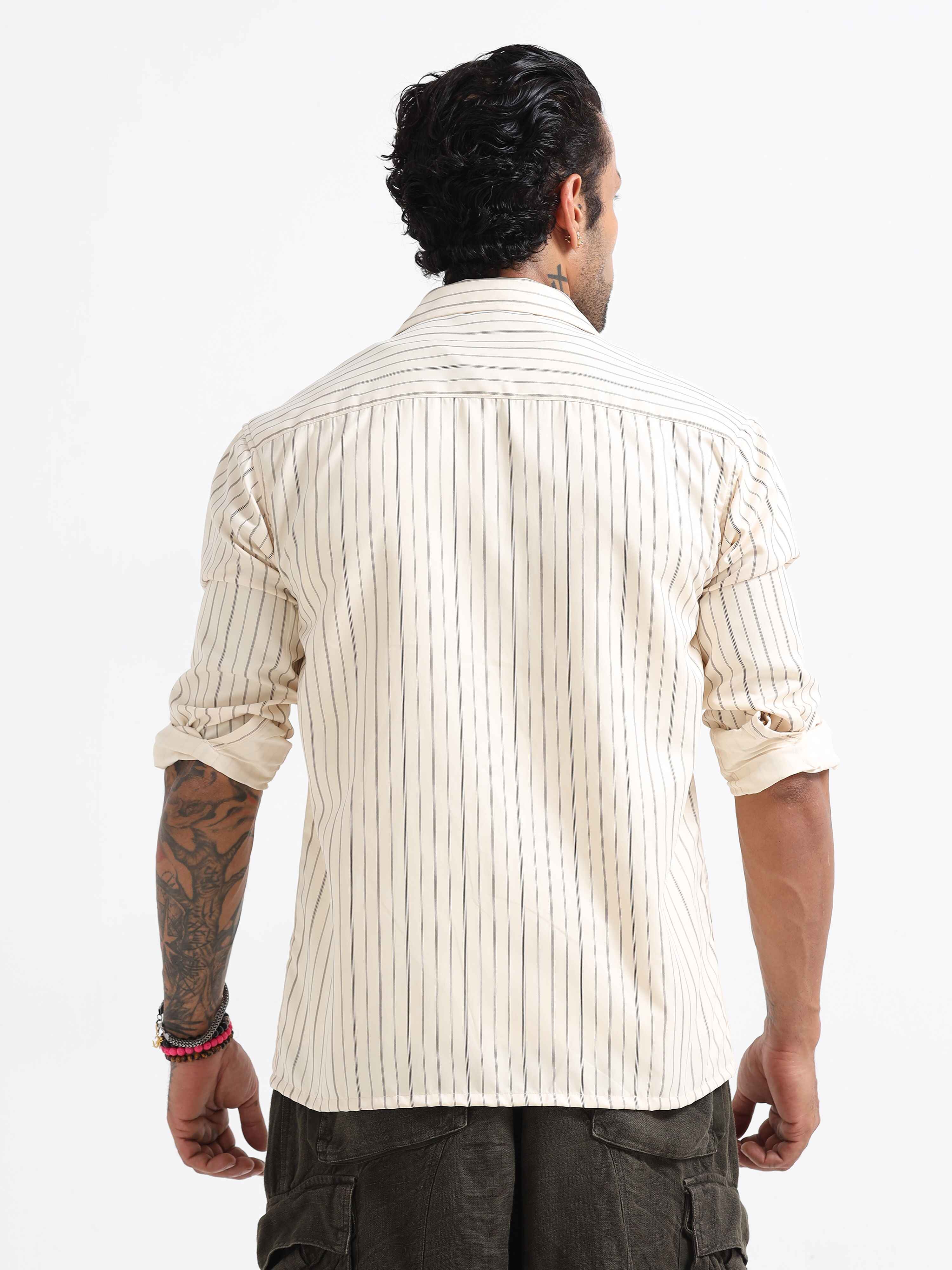 Stripe Shacket In Cream for men