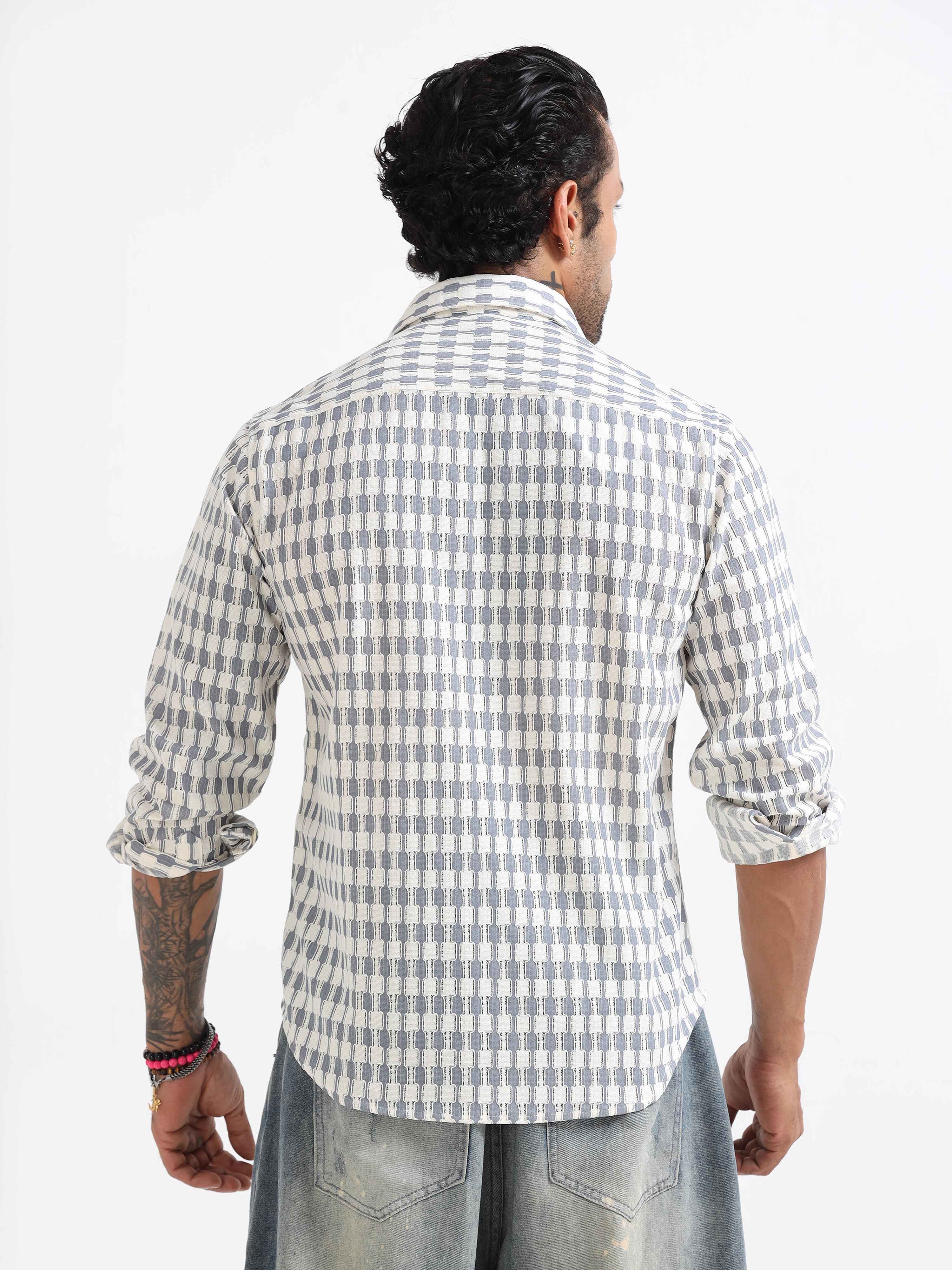 Textured Vintage Block Weave Shirt In Blue for men