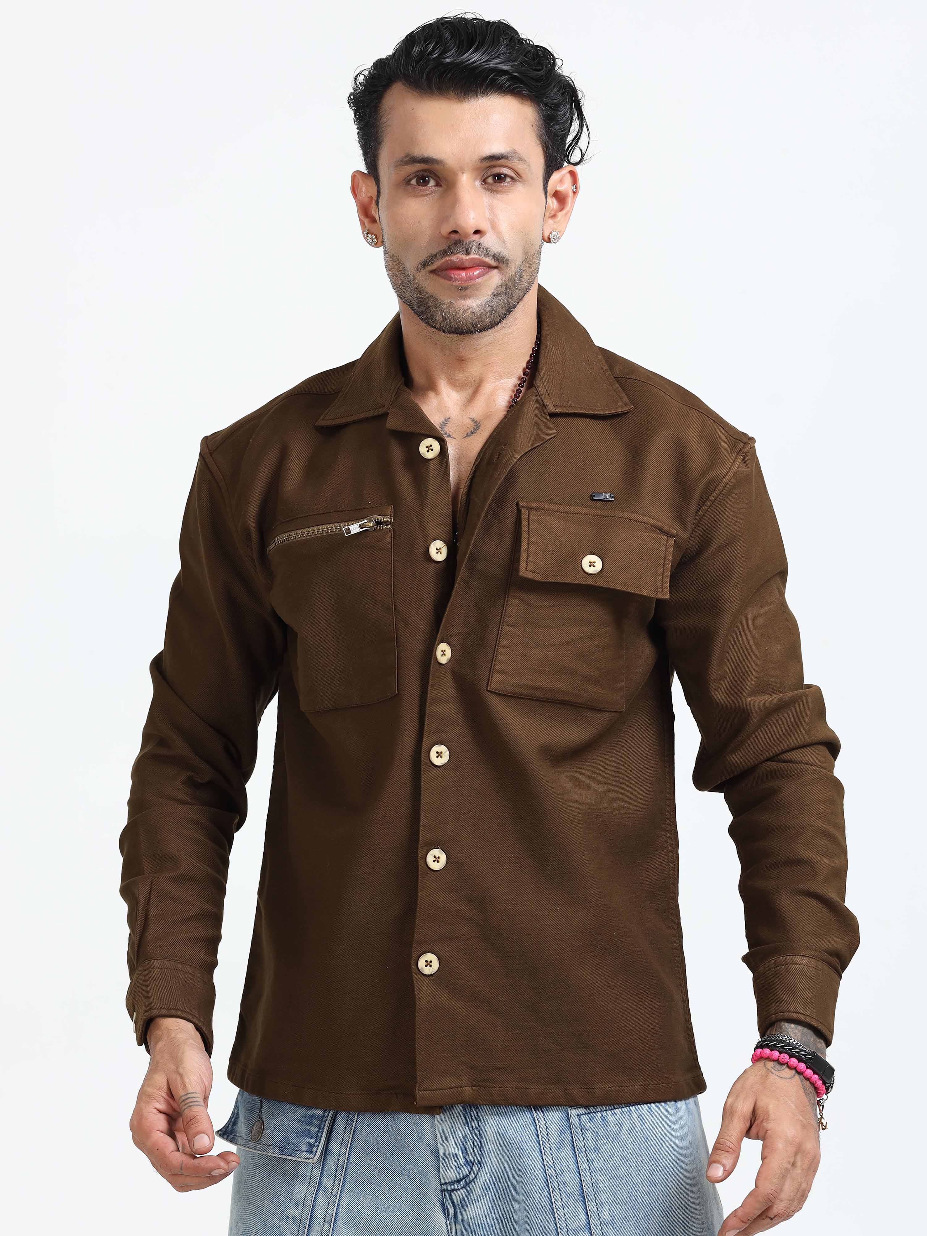 Layer Luxe Shacket In Brown