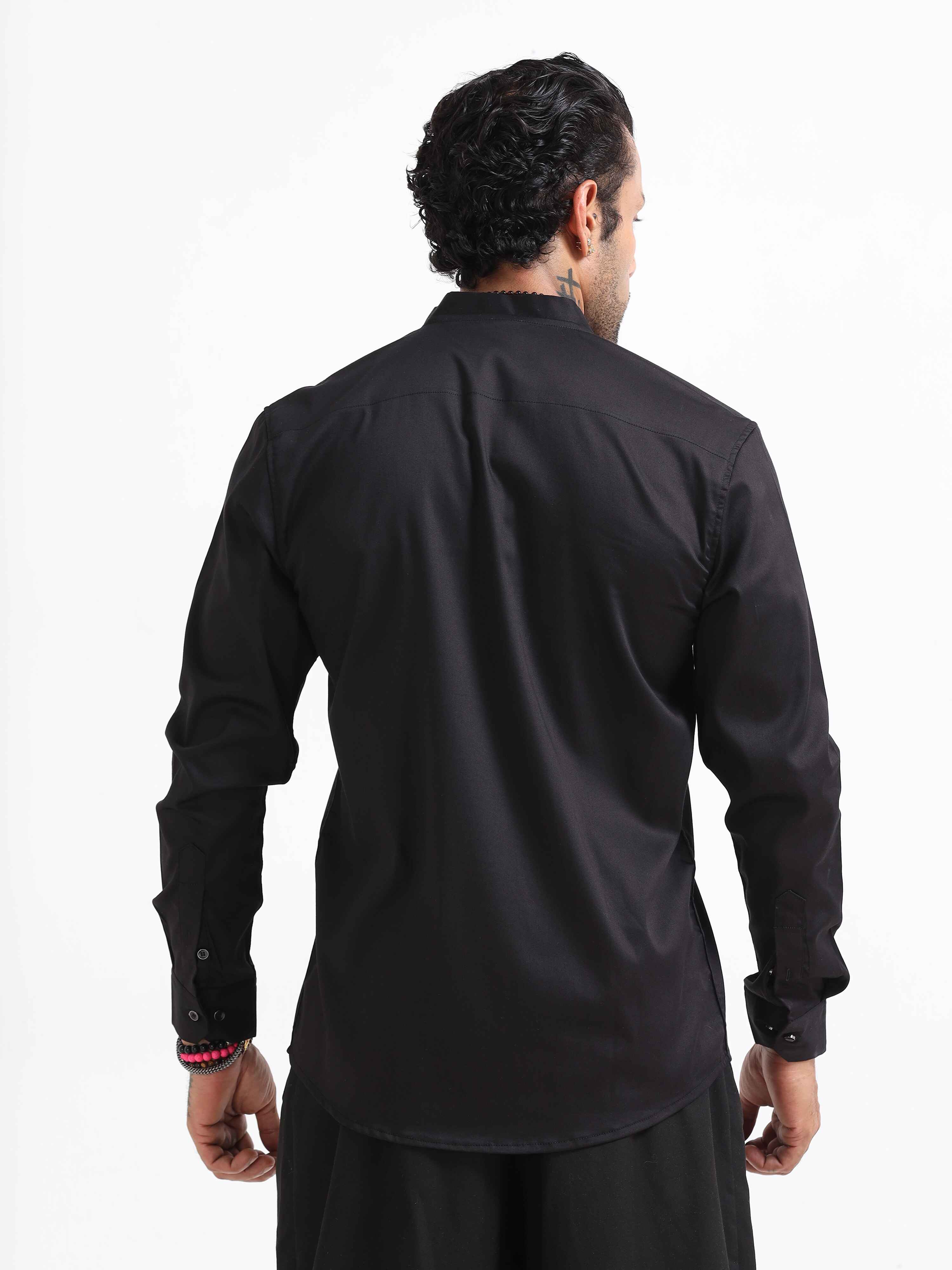 Mens Plain Zip Up Shirt In Black