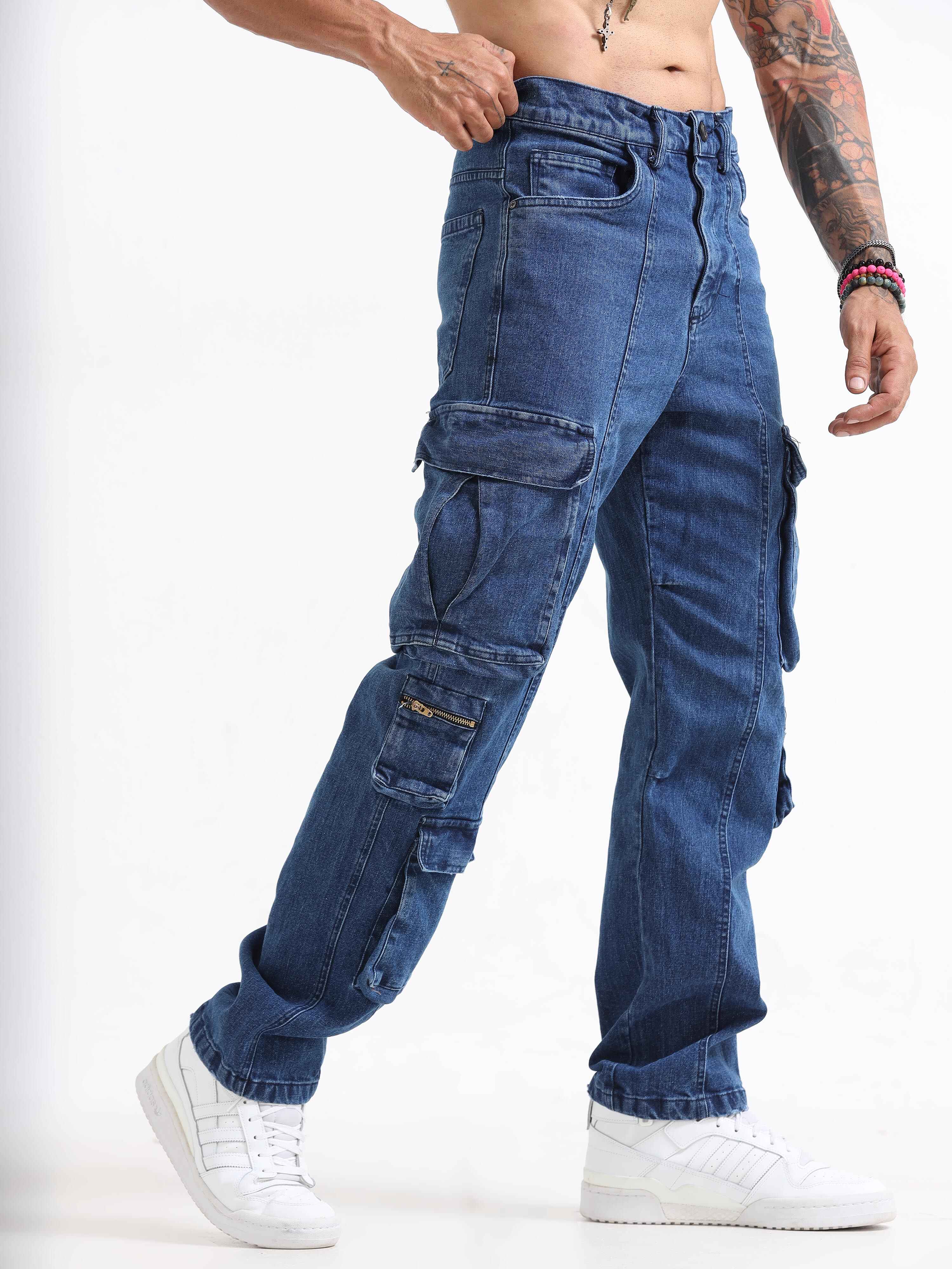 Utility Denim Cargo In Light Blue for men