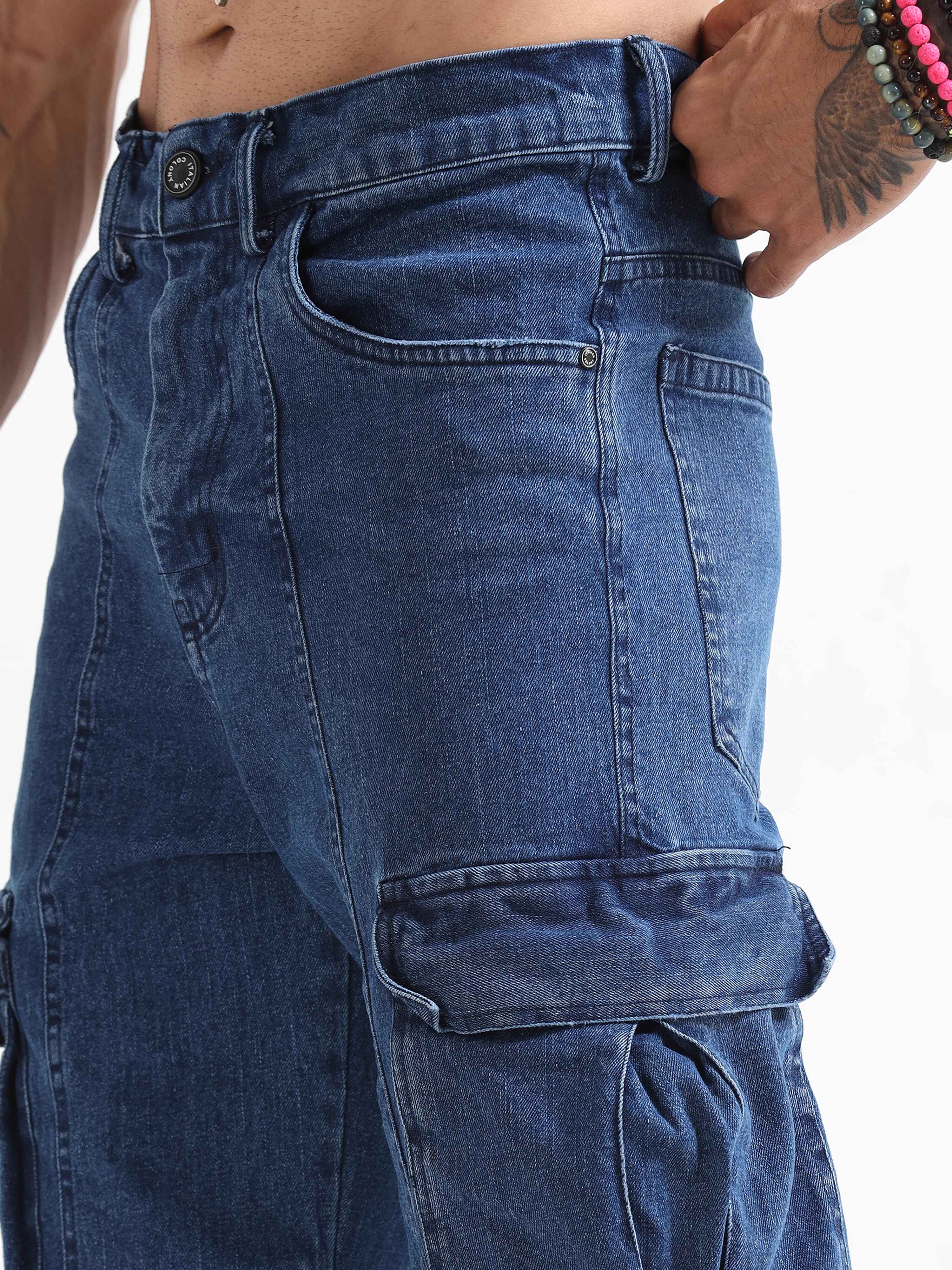 Utility Denim Cargo In Light Blue for men