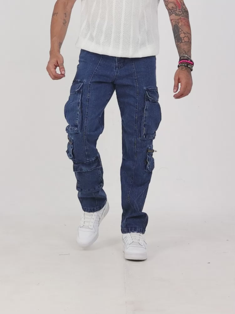 Utility Denim Cargo In Light Blue for men