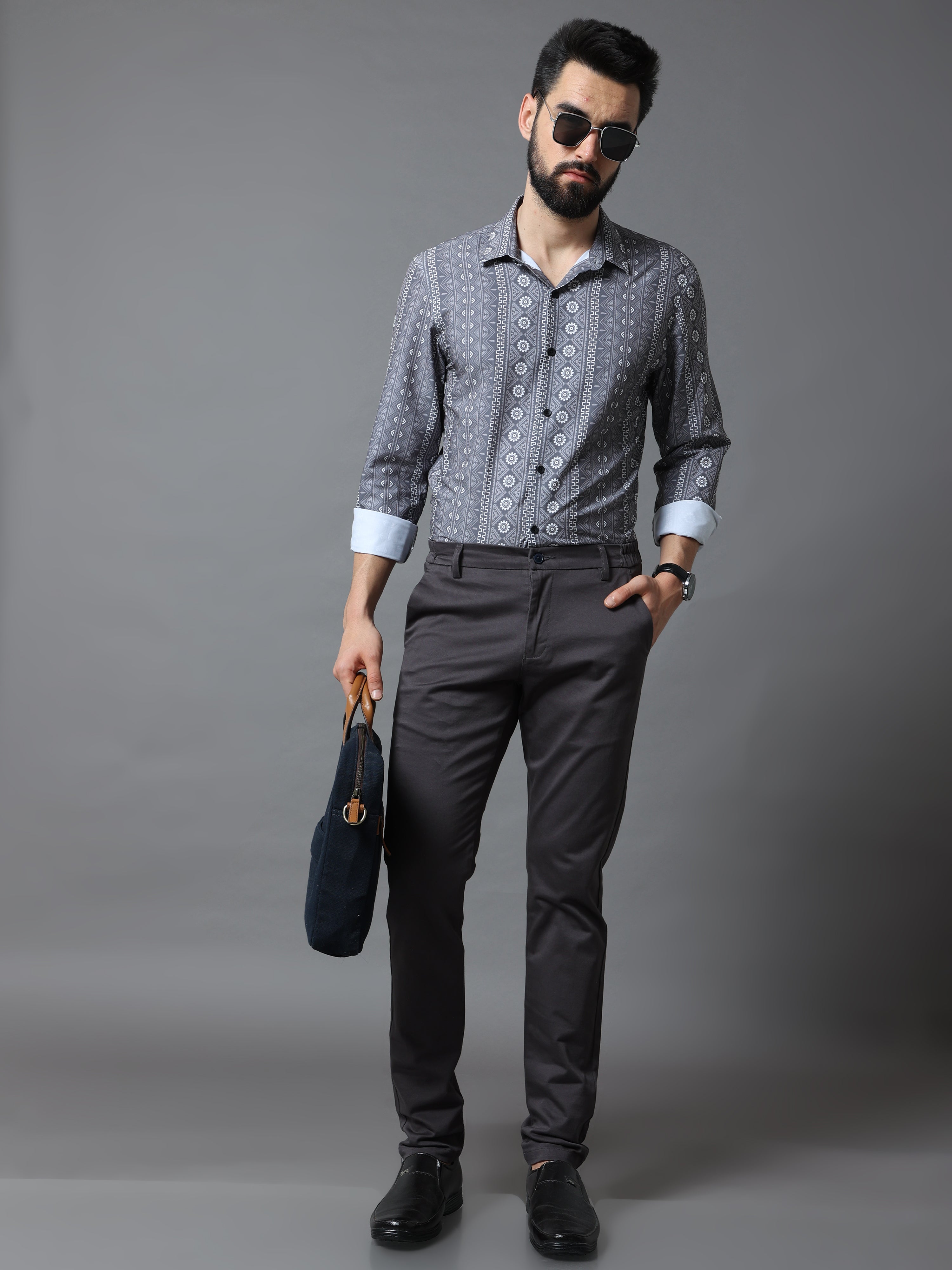 Buy Grey Mid Rise Slim Fit Trousers for Men