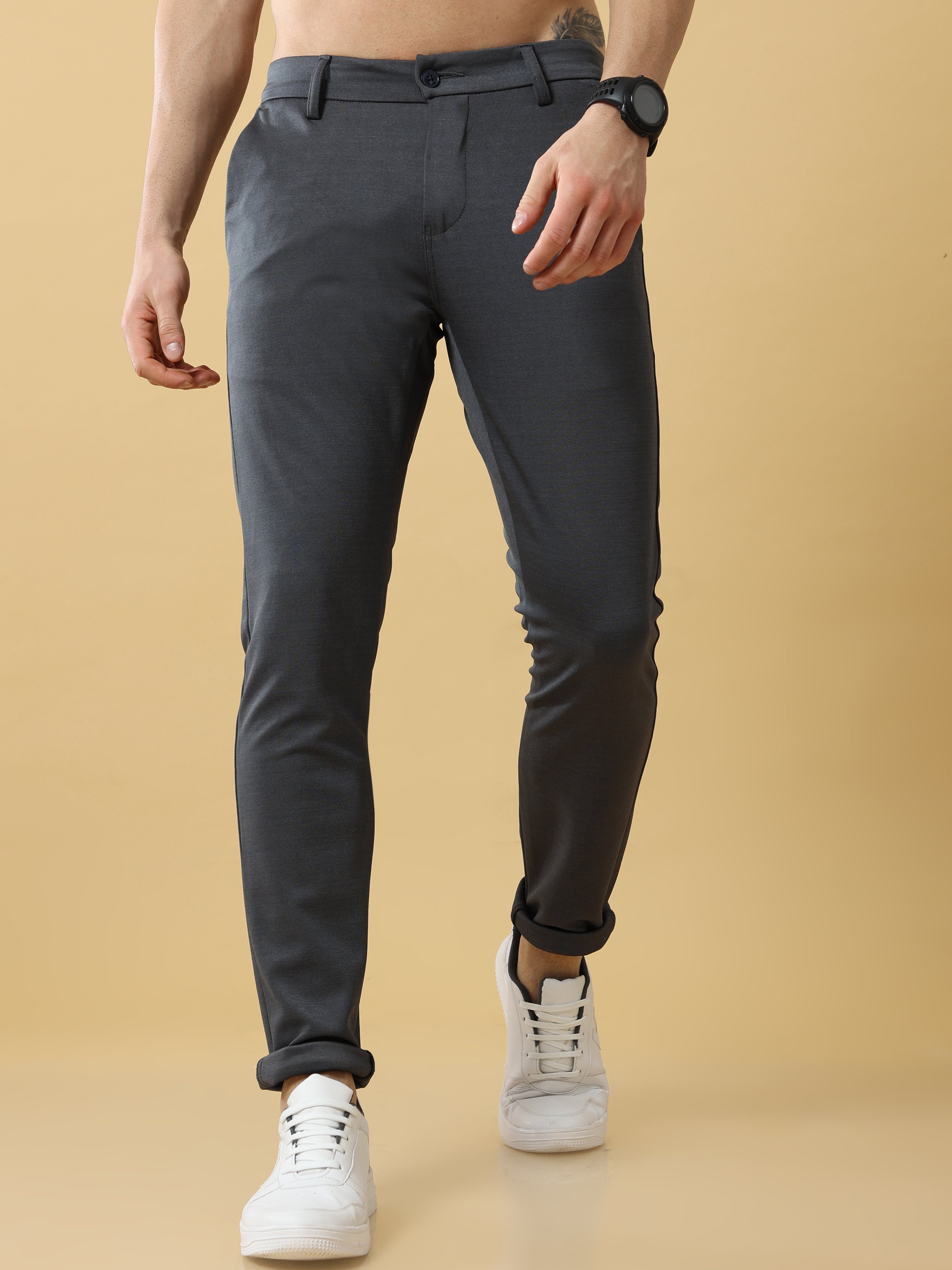 Mens Lycra Pants Combo Firoji and Light Grey Color