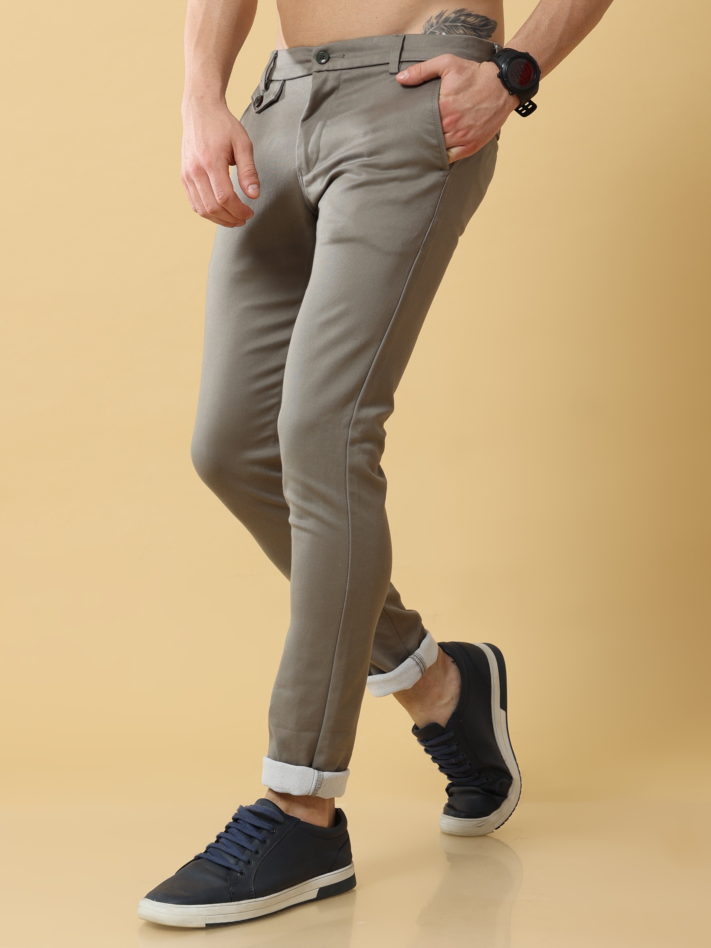 Double Cloth Cotton Sage Green Trouser