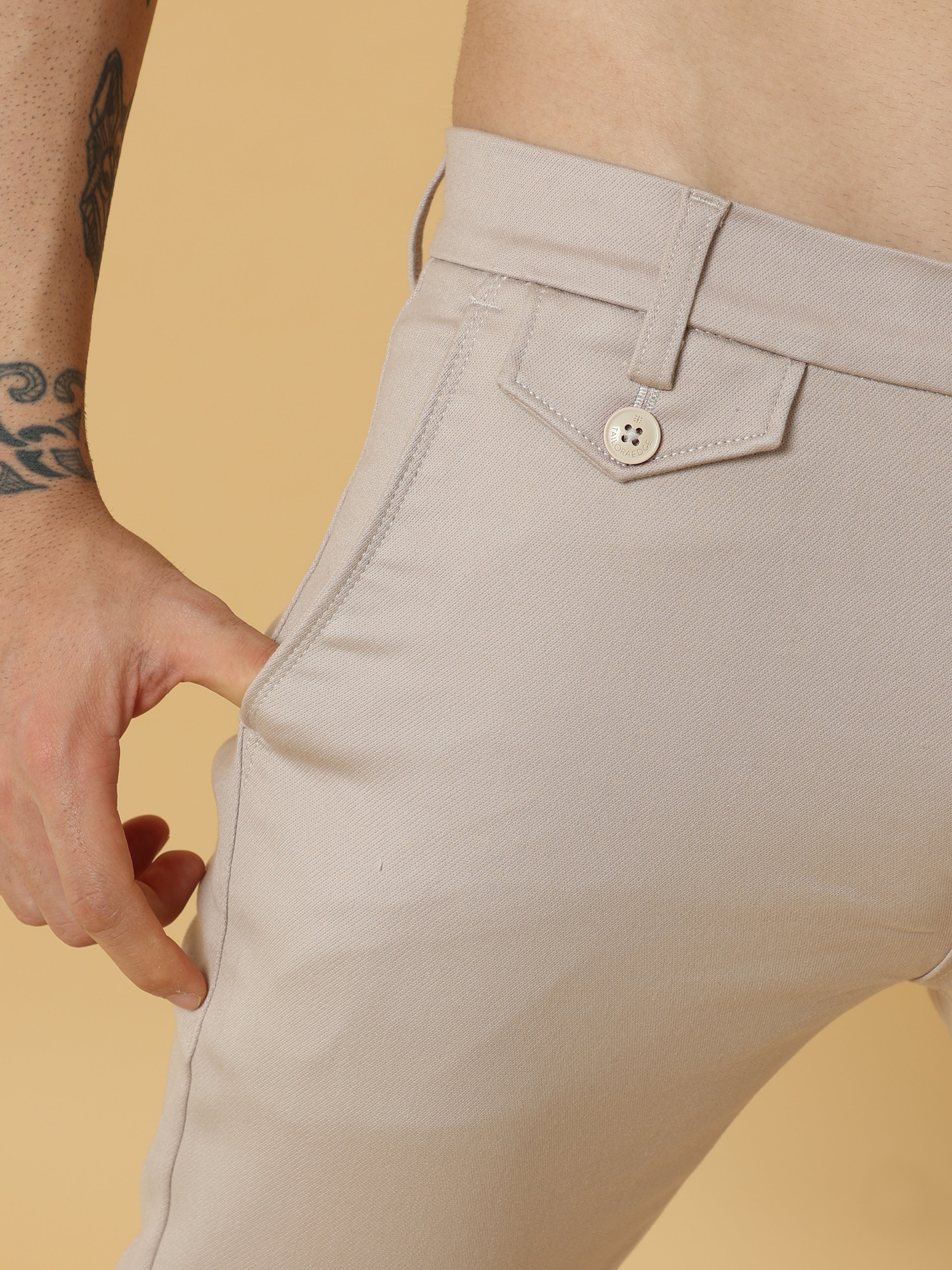 Double Cloth Cotton Cream Trouser