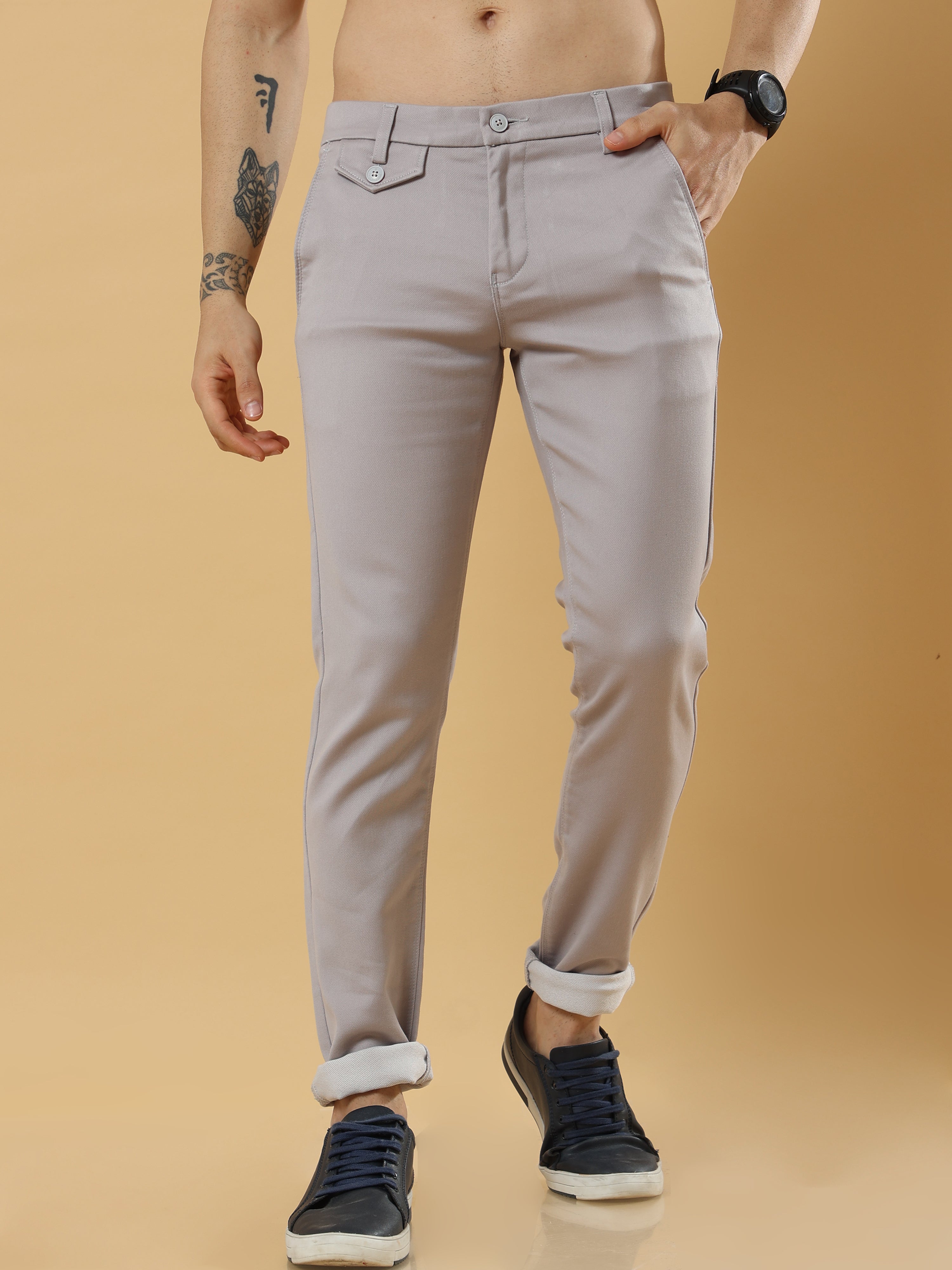 Double Cloth Cotton Light Grey Trouser