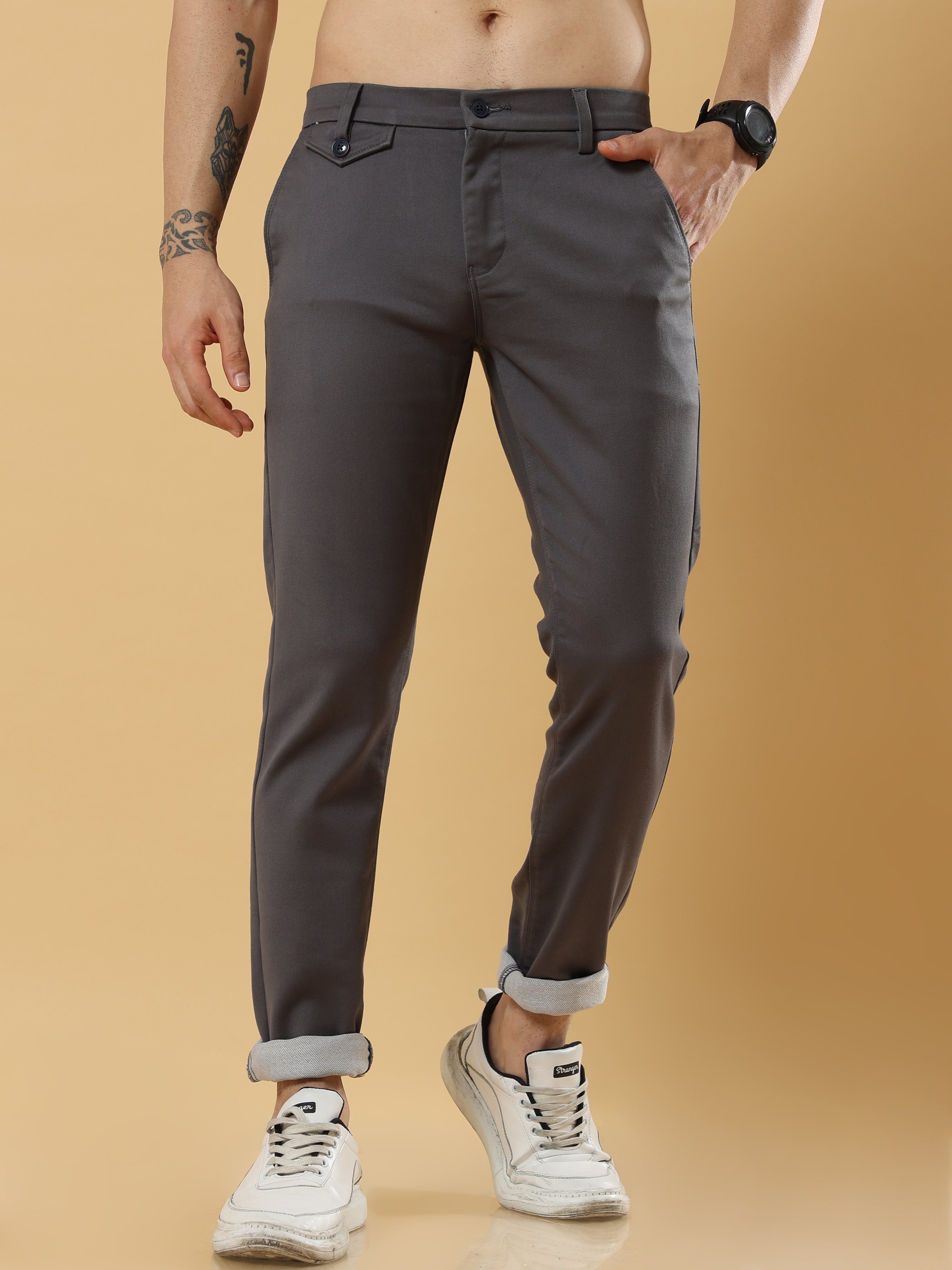 Double Cloth Cotton Dark Grey Trouser