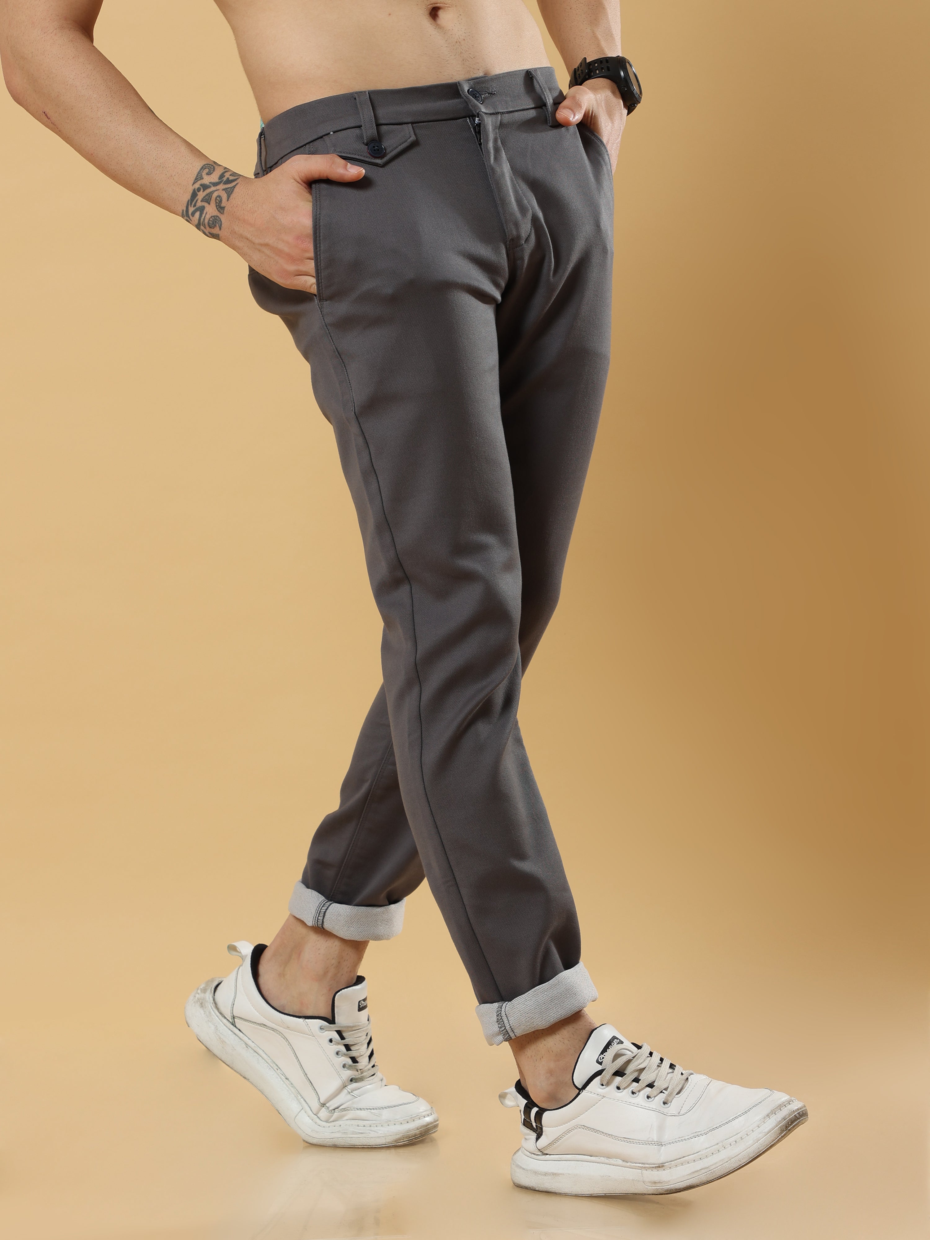 Double Cloth Cotton Dark Grey Trouser