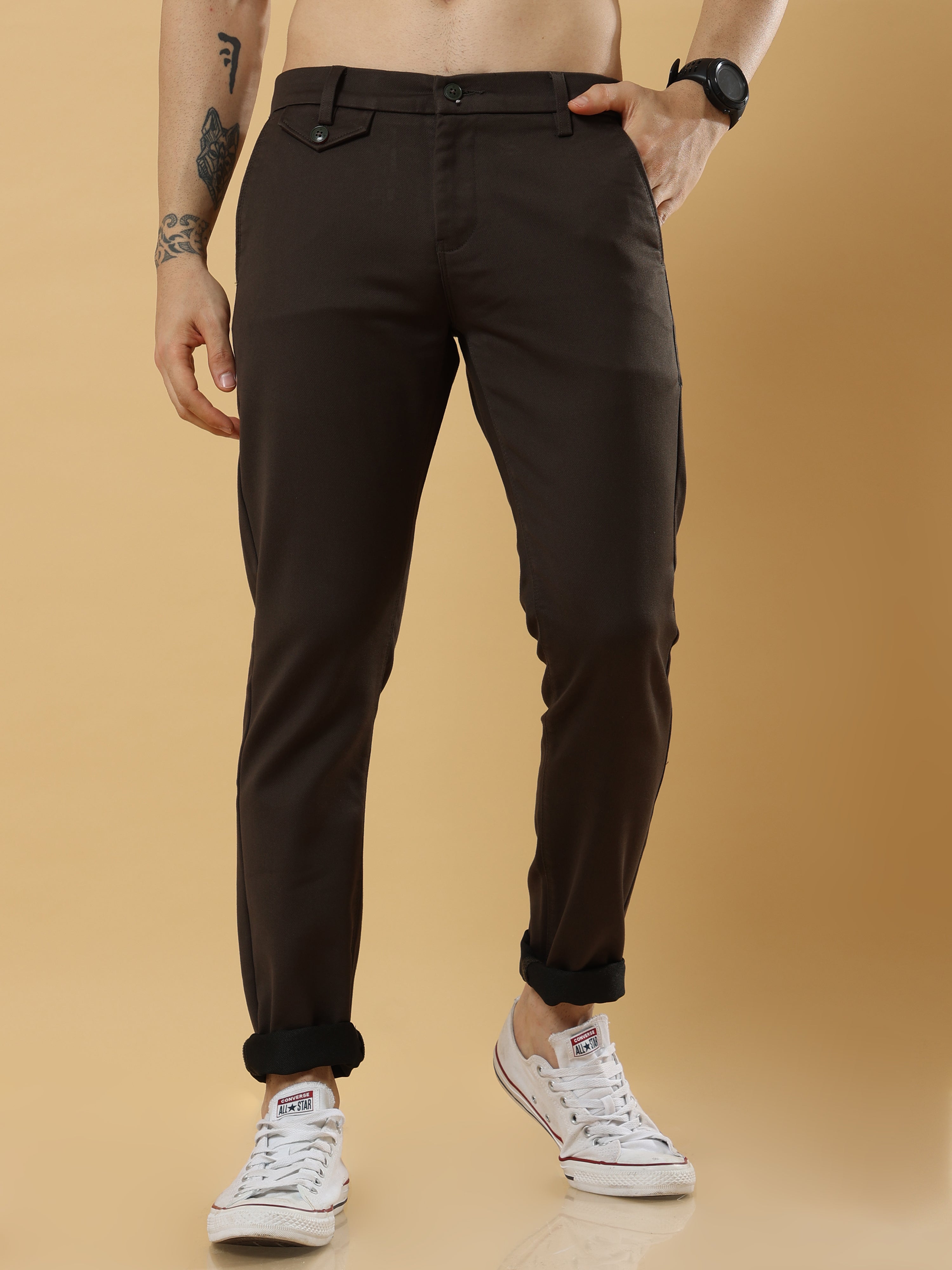 Double Cloth Cotton Brown Trouser